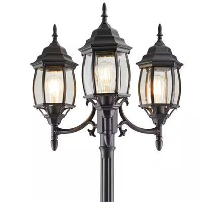 Noma Triple-Head Outdoor Weather Resistant Lamp Post Lantern w/Real Glass, Black