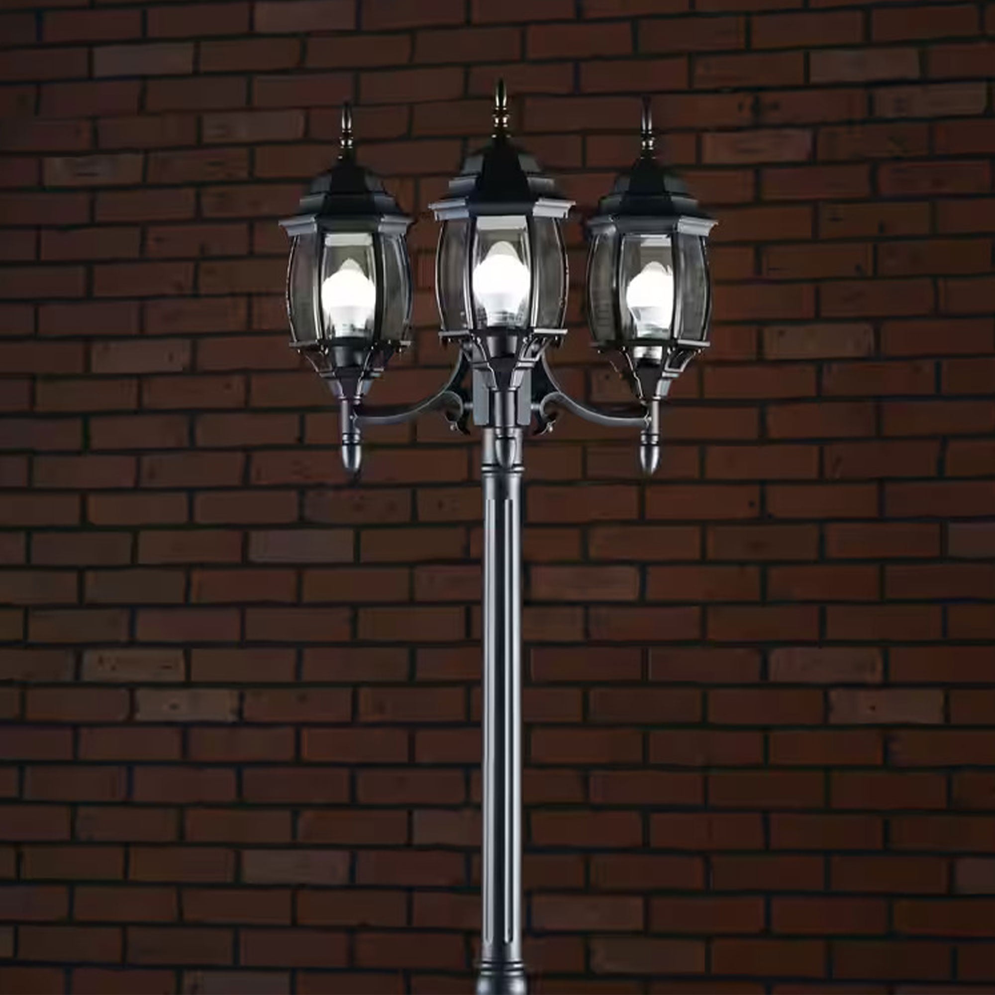 Noma Triple-Head Weather Resistant Lamp Post Lantern w/Glass, Black (Open Box) - VMInnovations