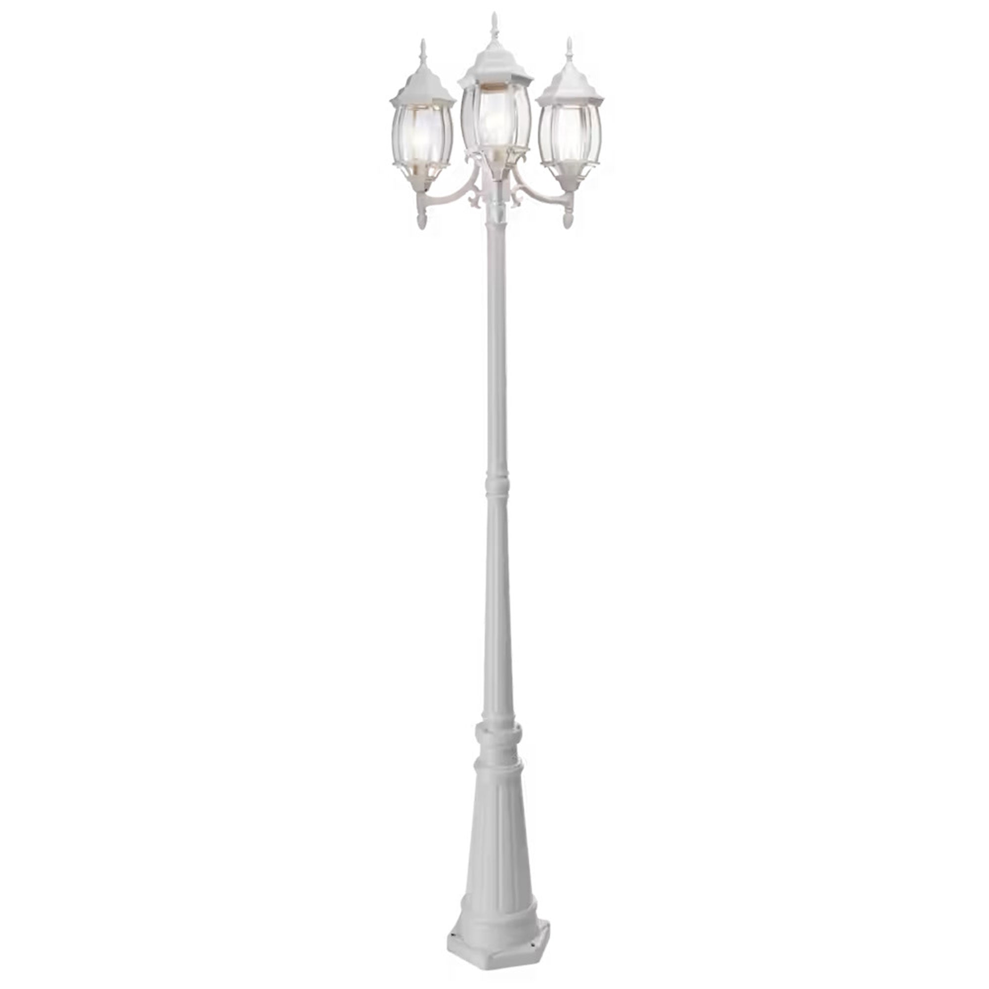 Noma Triple-Head Weather Resistant Lamp Post w/Real Glass, White (Open Box) - VMInnovations