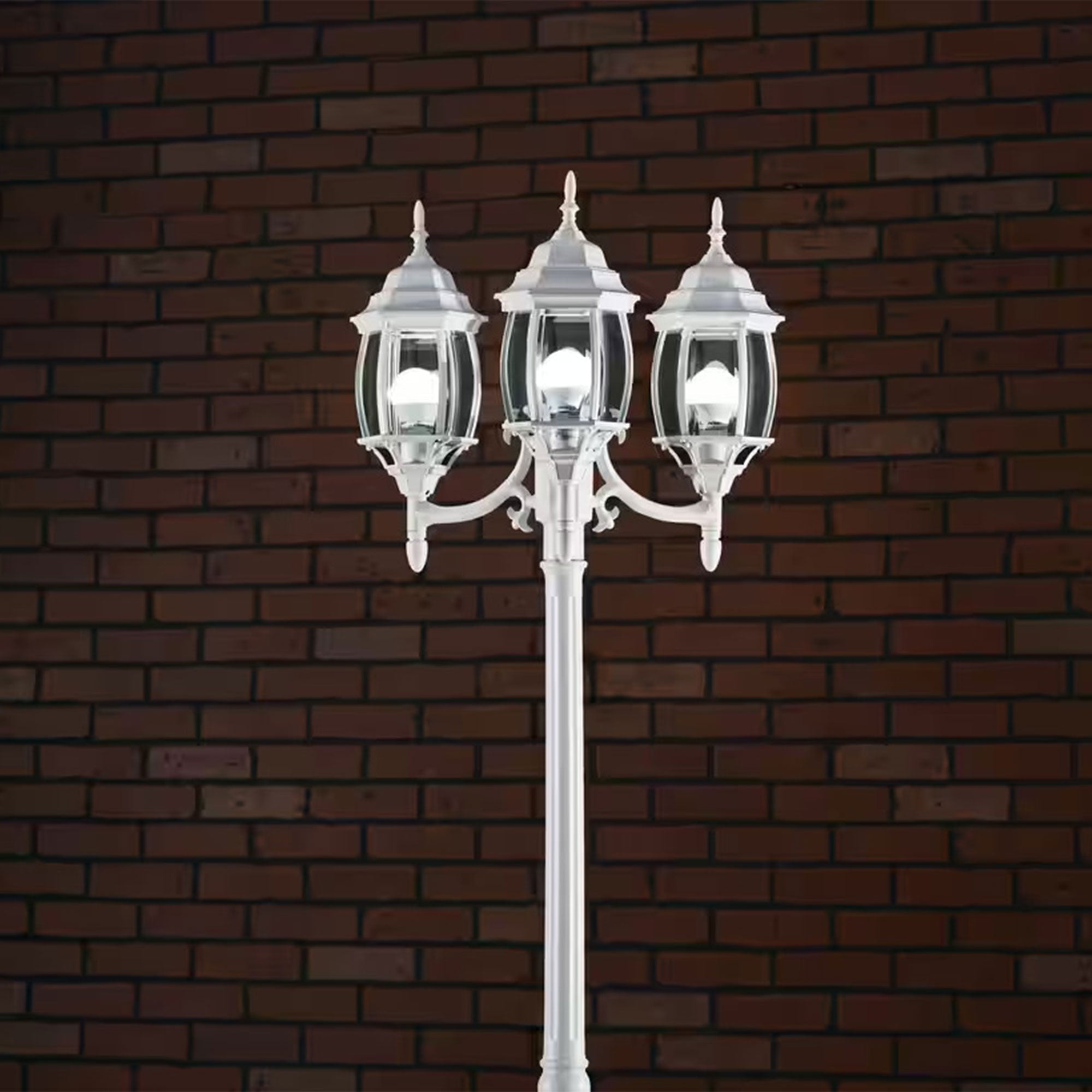 Noma Triple-Head Weather Resistant Lamp Post Lantern Glass, White (For Parts) - VMInnovations