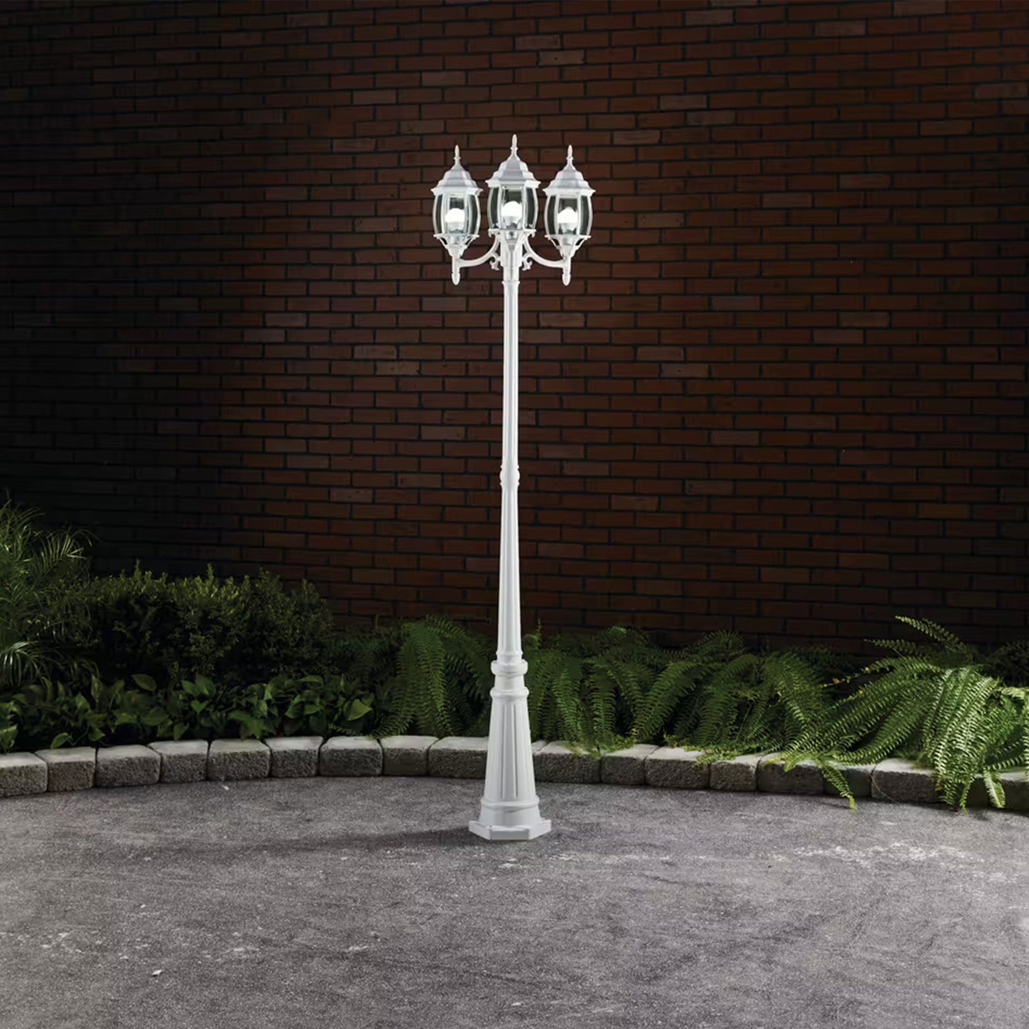 Noma Triple-Head Weather Resistant Lamp Post Lantern w/Real Glass, White (Used) - VMInnovations