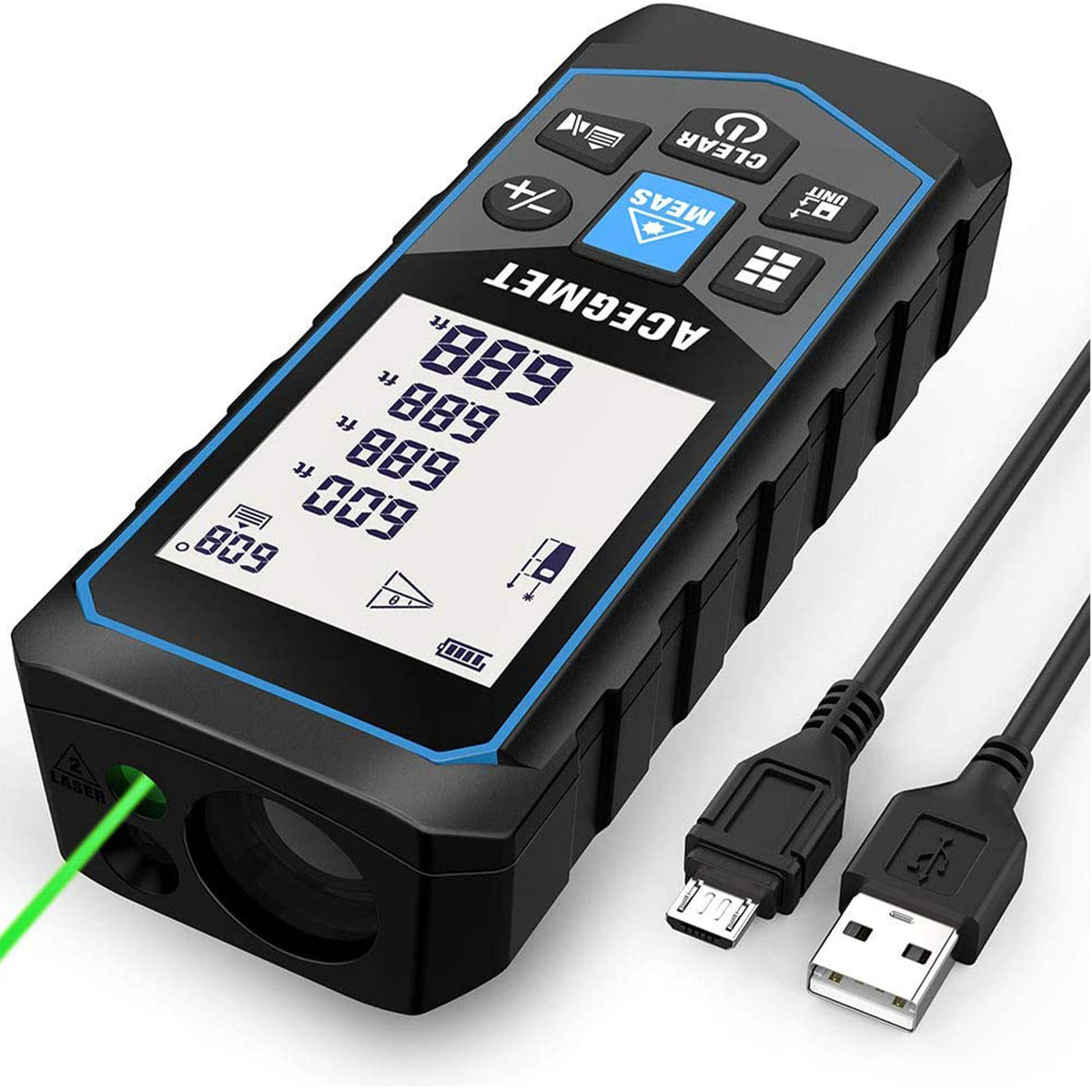 ACEGMET 196 Ft Green Laser Digital Distance Tape Measure Meter Tool (Used)