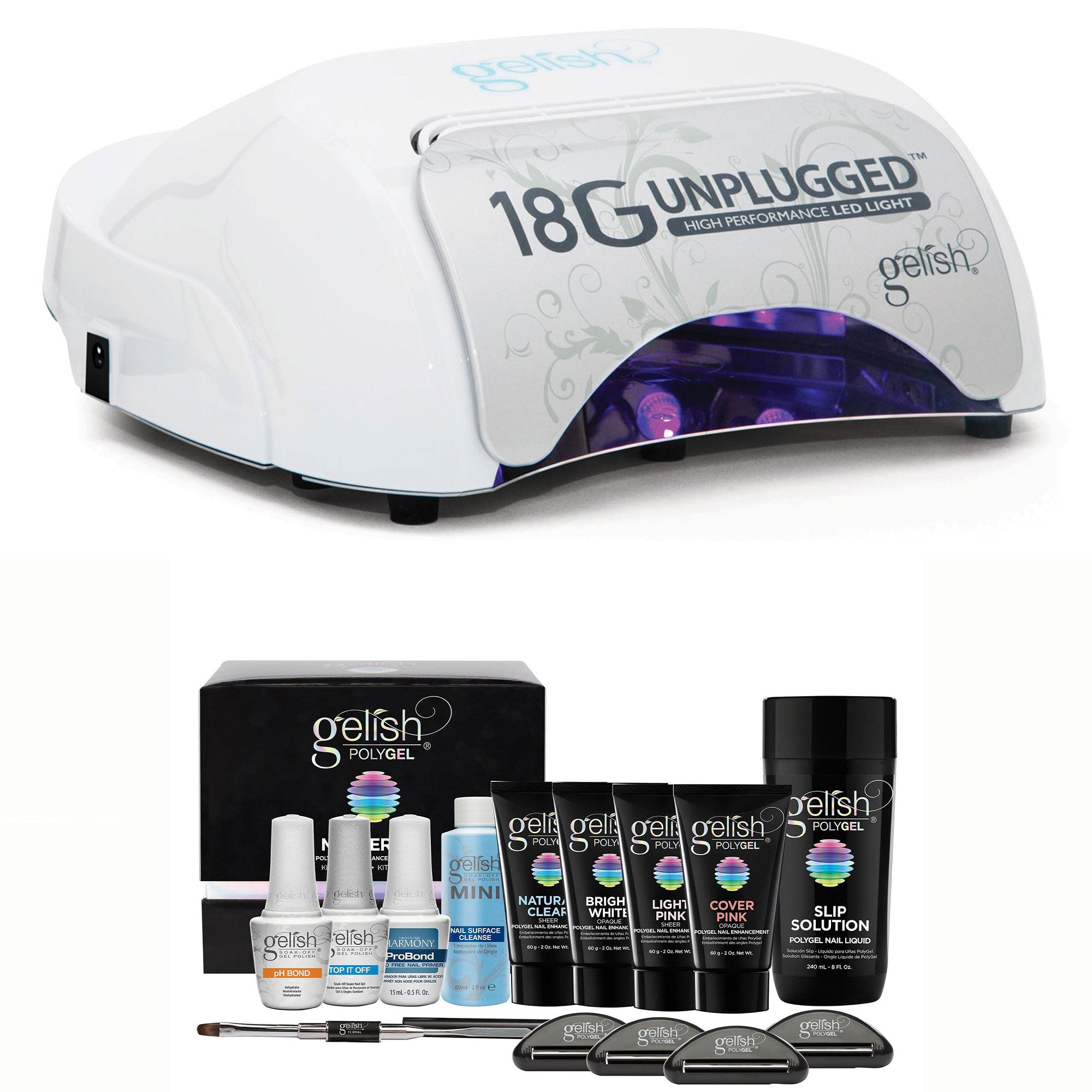 Gelish 18G Unplugged Portable LED Cure Lamp w/PolyGel Nail Technician Master Kit - VMInnovations
