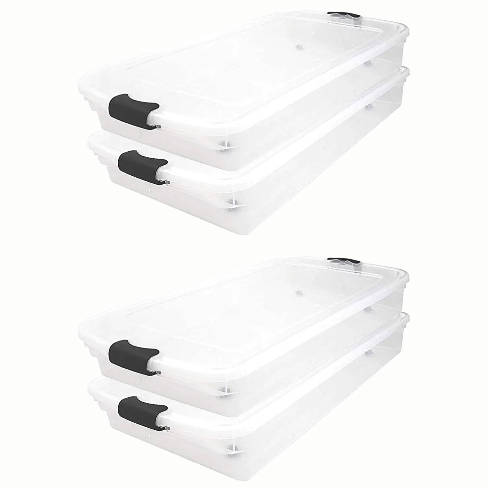 HOMZ 60 Qt Latching Lid & Easy Grip Underbed Storage Container, Clear (4 Pack) - VMInnovations