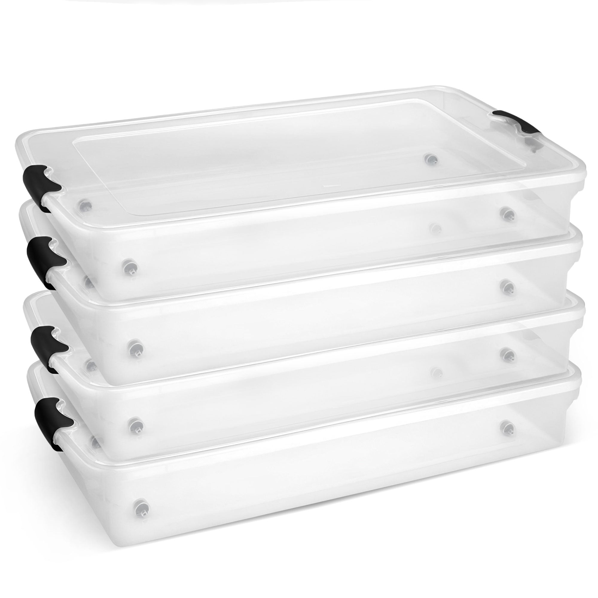 HOMZ 60 Qt Latching Lid & Easy Grip Underbed Storage Container, Clear (4 Pack)