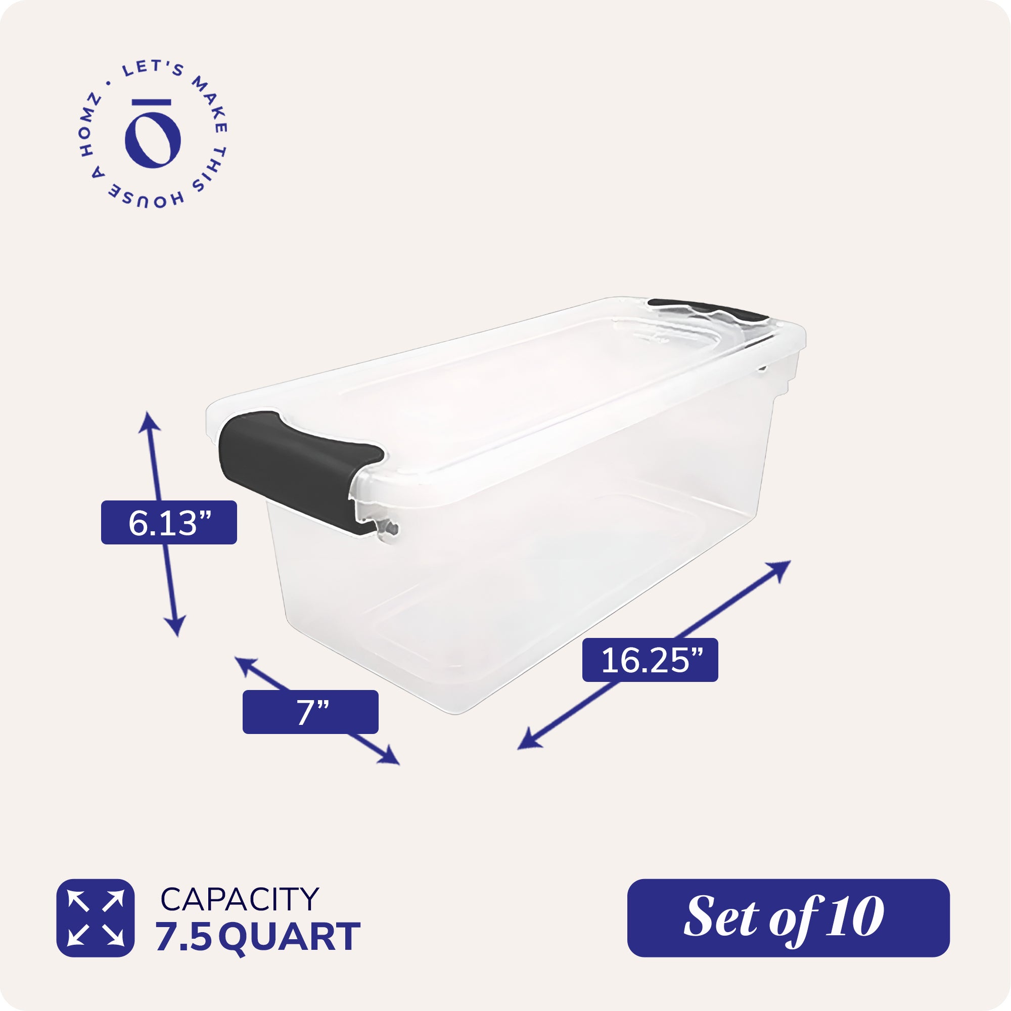 Homz 7.5 Qt Clear Storage Organizing Container Bins with Latching Lids, 10 Pack