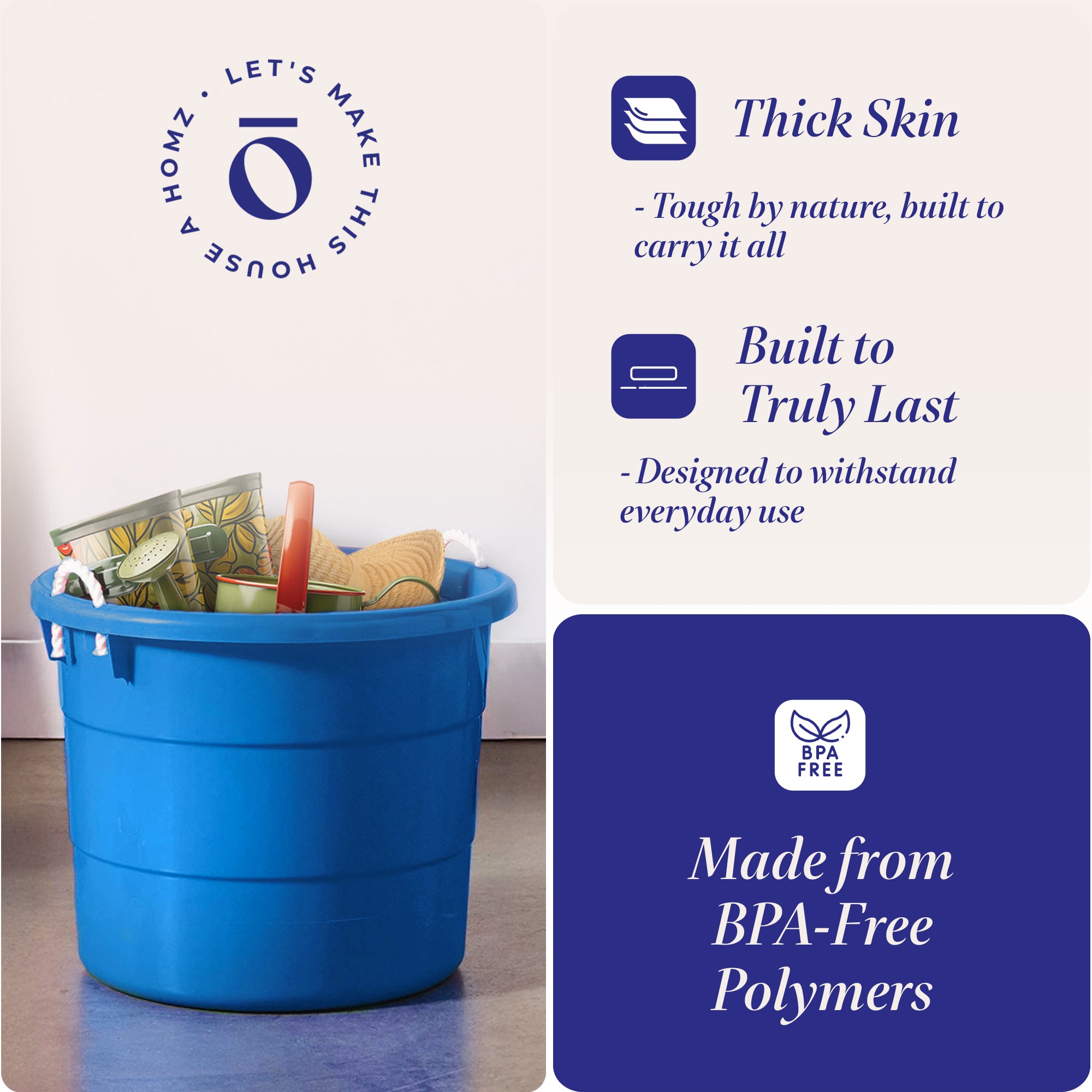 Homz 18 Gal Plastic Open Storage Round Utility Tub with Handles, Blue (4 Pack) - VMInnovations