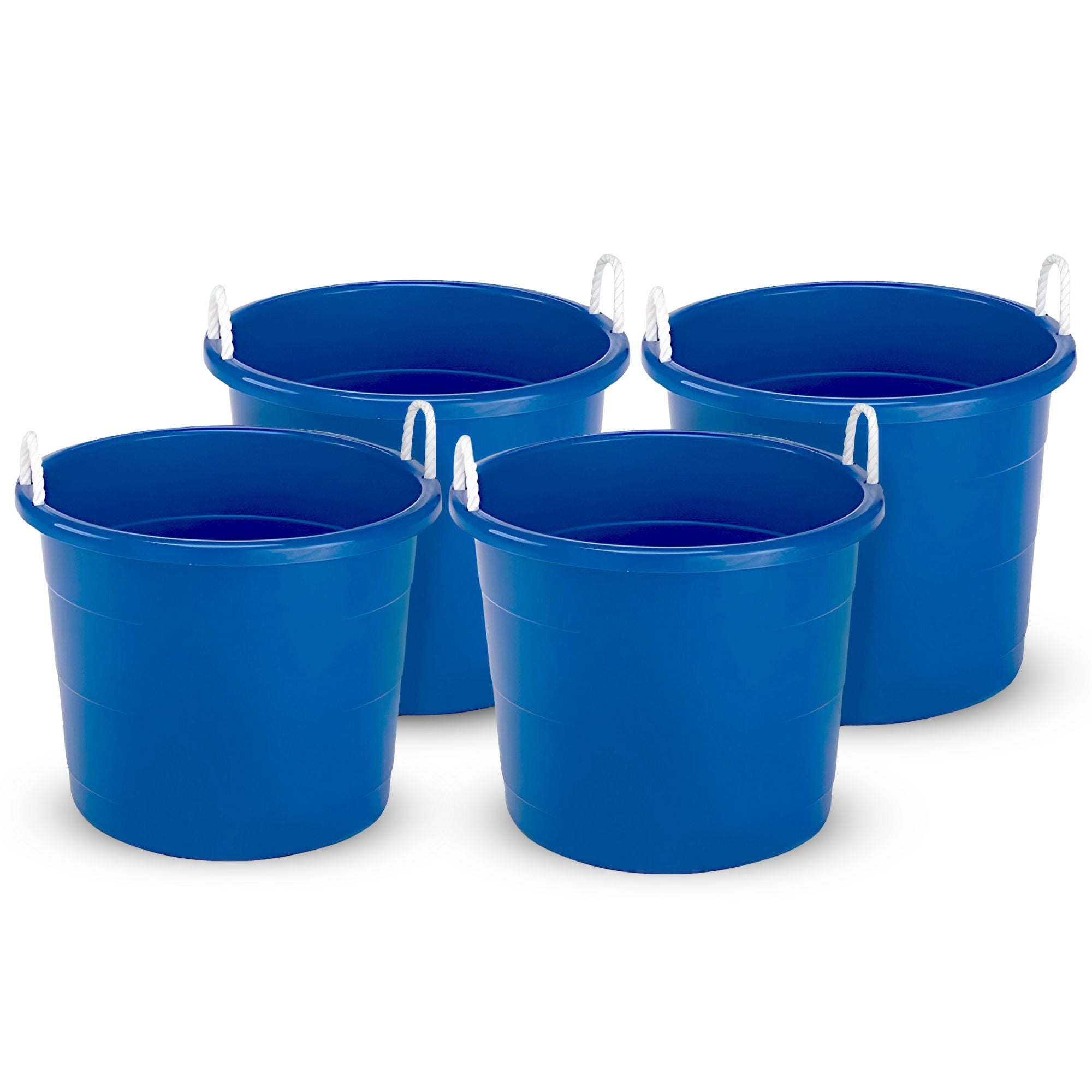 Homz 18 Gal Plastic Open Storage Round Utility Tub with Handles, Blue (4 Pack) - VMInnovations