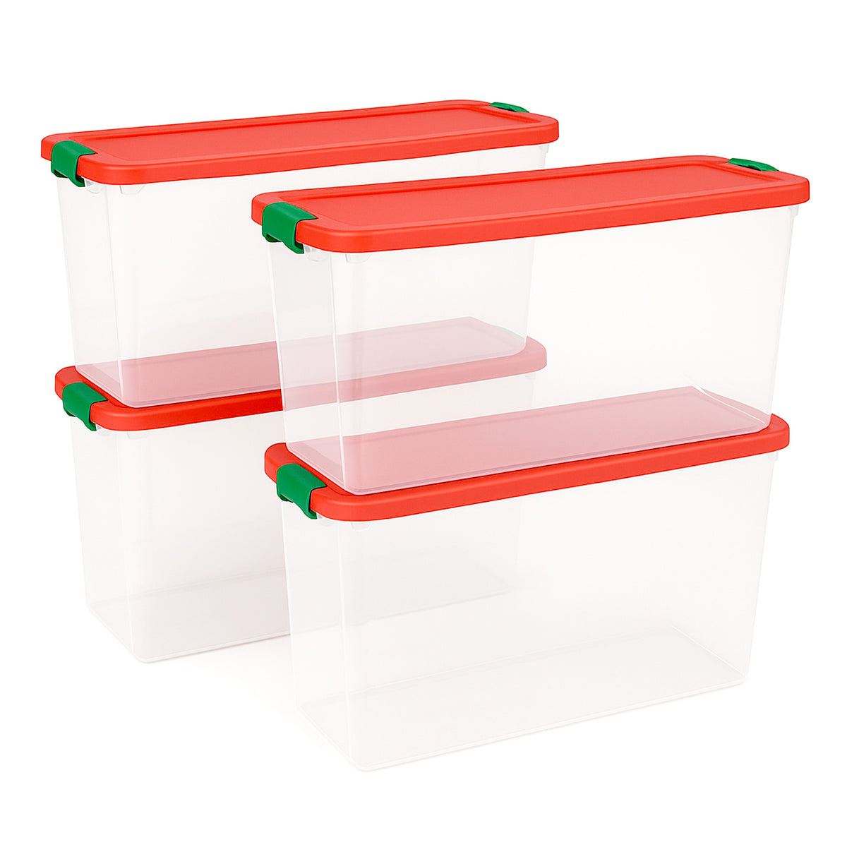 Homz 112 Qt Latching Holiday Plastic Storage Container Tote Box, Clear (4 Pack)