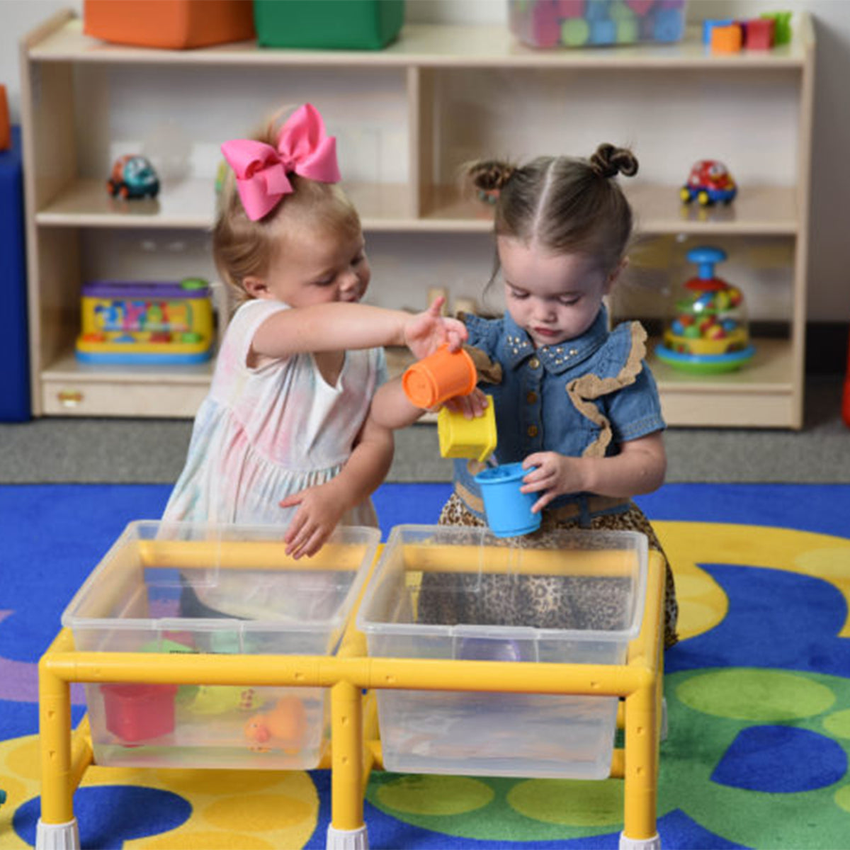 Children's Factory Mini Double Discovery Sensory Kids Table with 2 Tubs, Yellow - VMInnovations