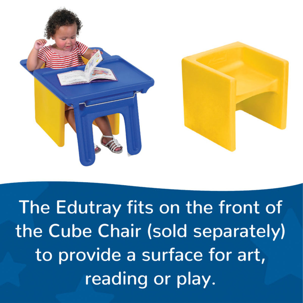 Children's Factory Edutray Converts Cube Chair to Kids Desk For Toddlers, Blue - VMInnovations