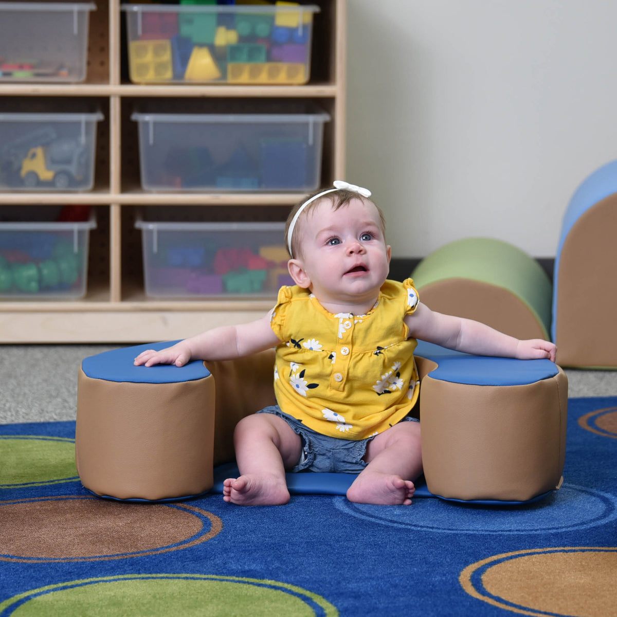 Children's Factory Woodland Sit Me Up Foam Seat Lounger for Newborns, Blue/Tan - VMInnovations