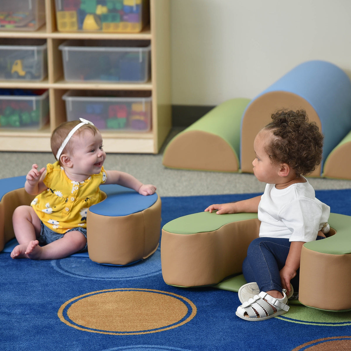 Children's Factory Woodland Sit Me Up Foam Seat Lounger for Newborns, Blue/Tan - VMInnovations