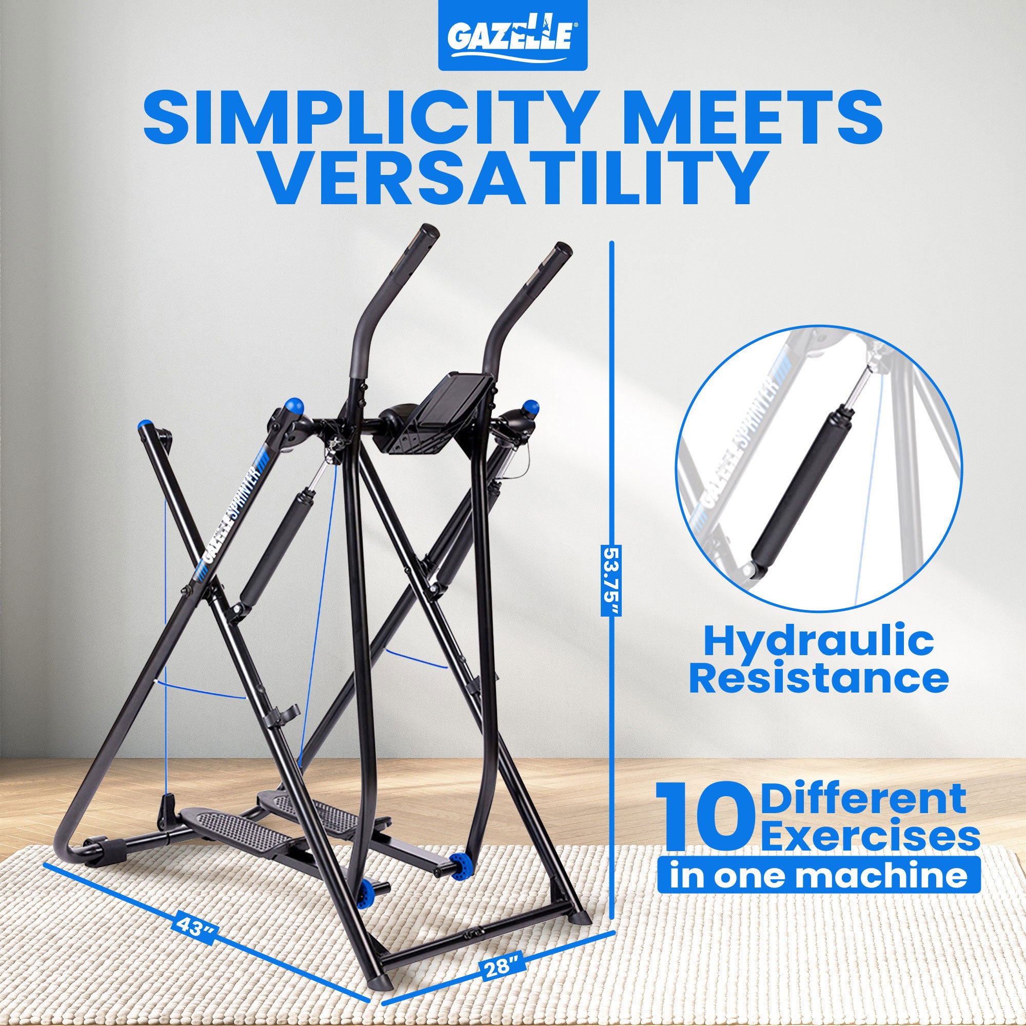 Gazelle Sprinter Low Impact Exercise Machine with Grip Pulse Fitness Tracker - VMInnovations