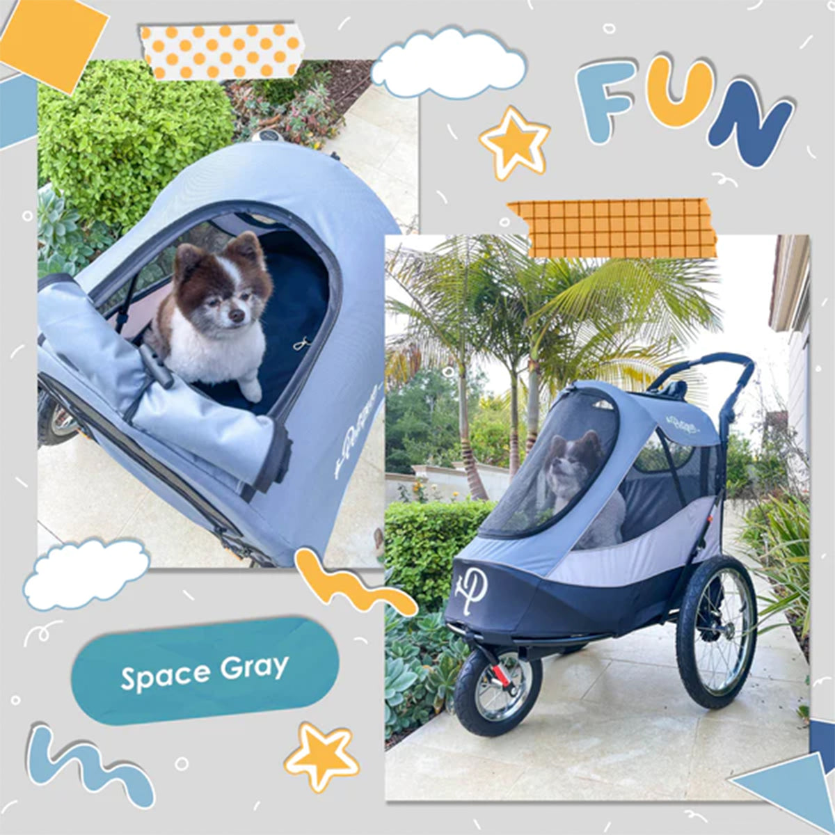 Petique Trailblazer Medium-Sized Ventilated Pet Jogger Dog or Cat Stroller, Gray