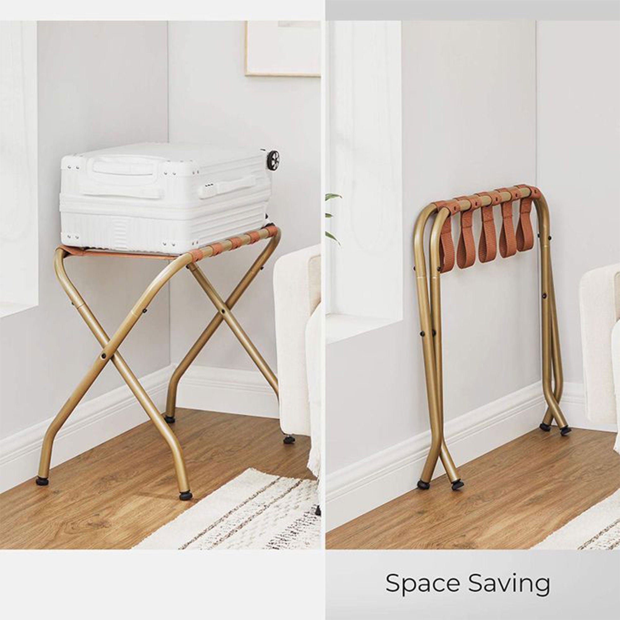 SONGMICS Heavy Duty Foldable Steel Frame Luggage Rack, Gold (2pk) (Open Box) - VMInnovations