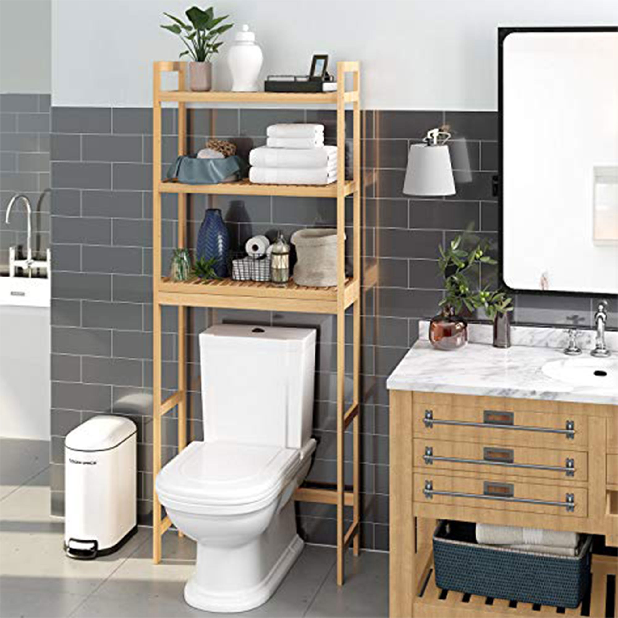 SONGMICS Bamboo 3-Tier Over the Toilet Bathroom Storage Organizer Rack (Used) - VMInnovations