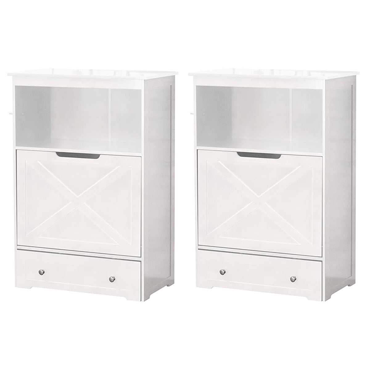Zoovilla Pet Feeder Storage Bin w/Hidden Elevated Dog Bowl Stand, White (2 Pack)