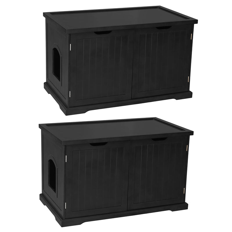 Merry Products Cat Washroom Bench w/Removable Partition Wall, Black (2 Pack)
