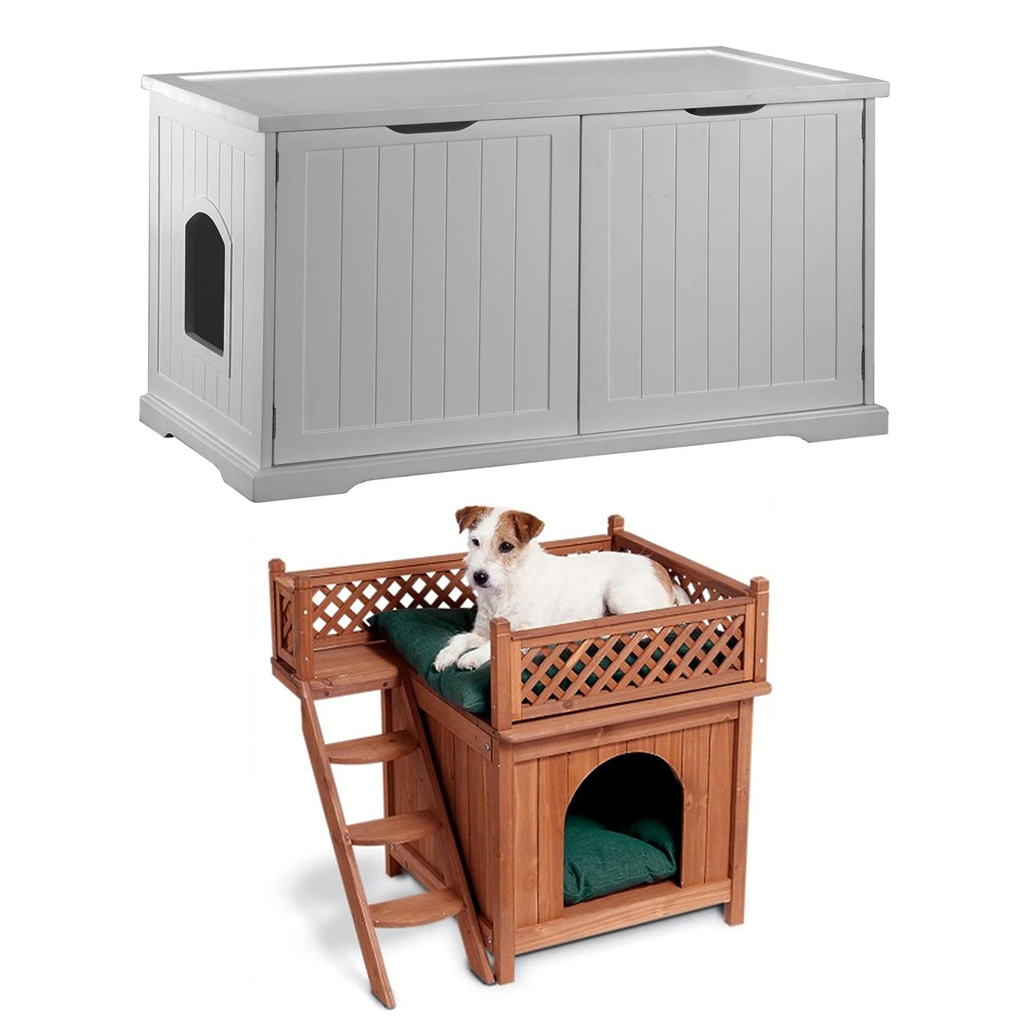 Merry Products Cat Washroom Bench Box and Room with a View Outdoor 2 Level House