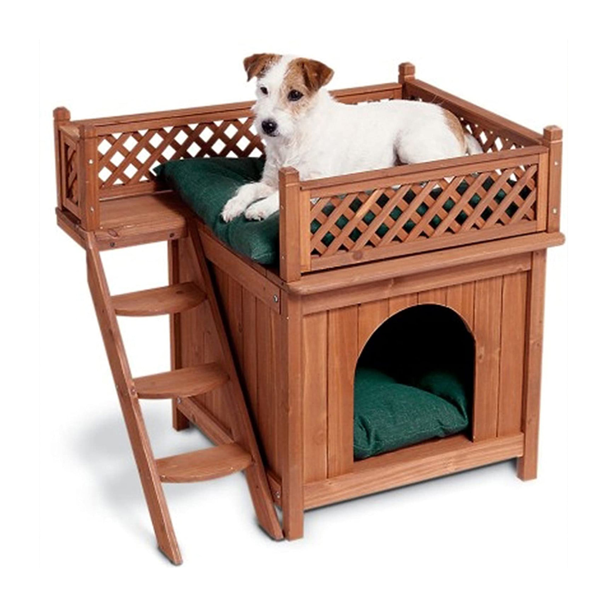 Merry PTH1031722510 Pet Cat Washroom Bench with Removable Partition Wall, Gray + Merry Products Room w/ a View Indoor Outdoor 2 Level Wooden House for Small Pets