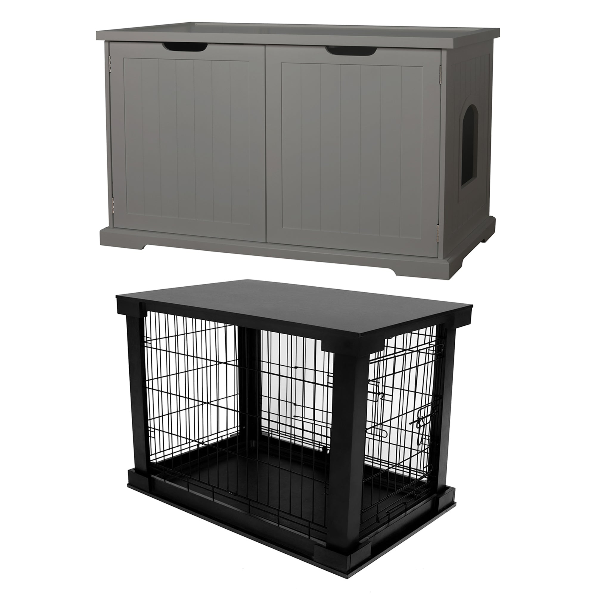 Merry PTH1031722510 Pet Cat Washroom Bench with Removable Partition Wall, Gray + Merry Products Decorative Pet Cage w/ Protection Box End Table, Black