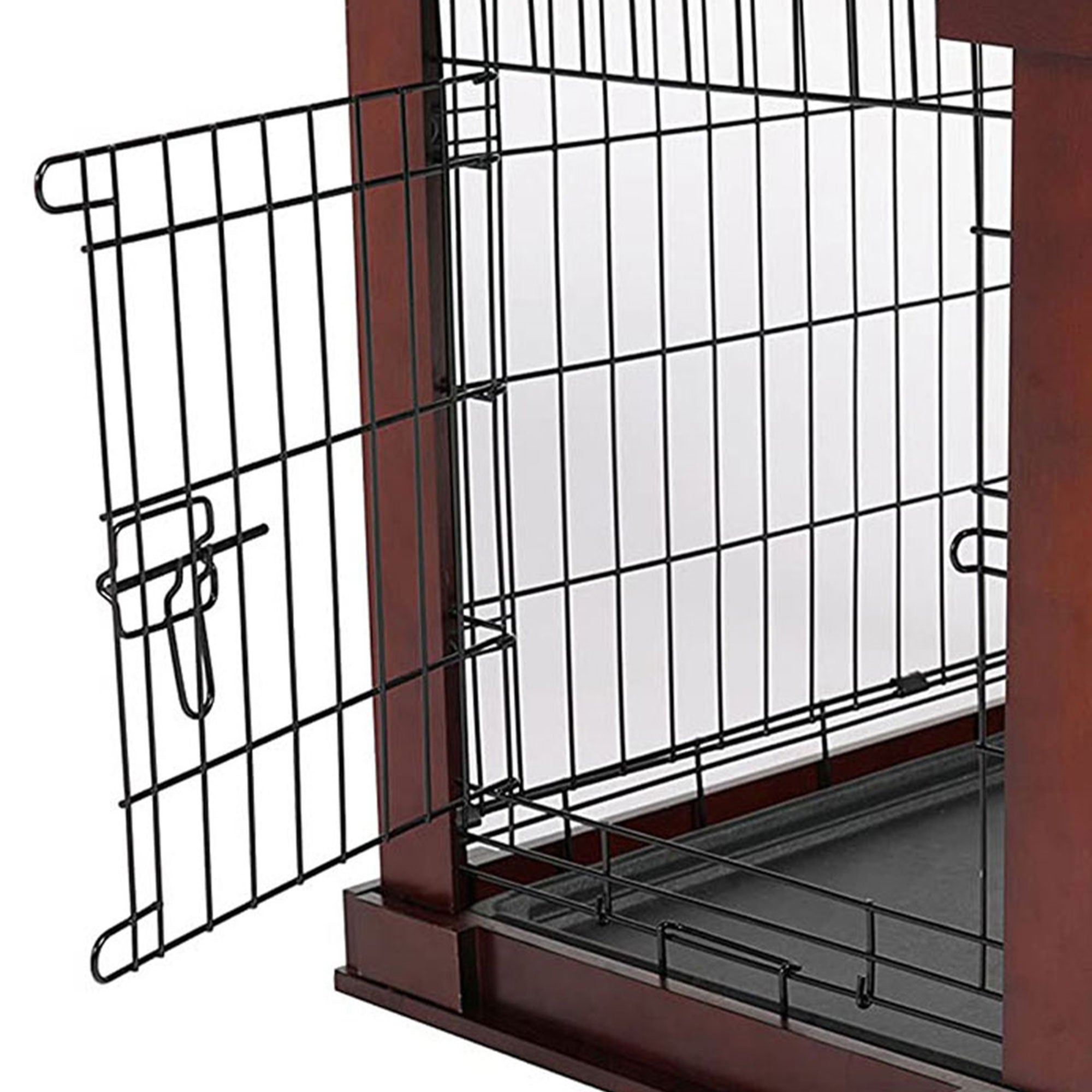 Merry Products Pet Cat Washroom Bench Box with Removable Partition Wall, White + Merry Products Decorative Pet Cage w/ Protection Box End Table, Large, Brown