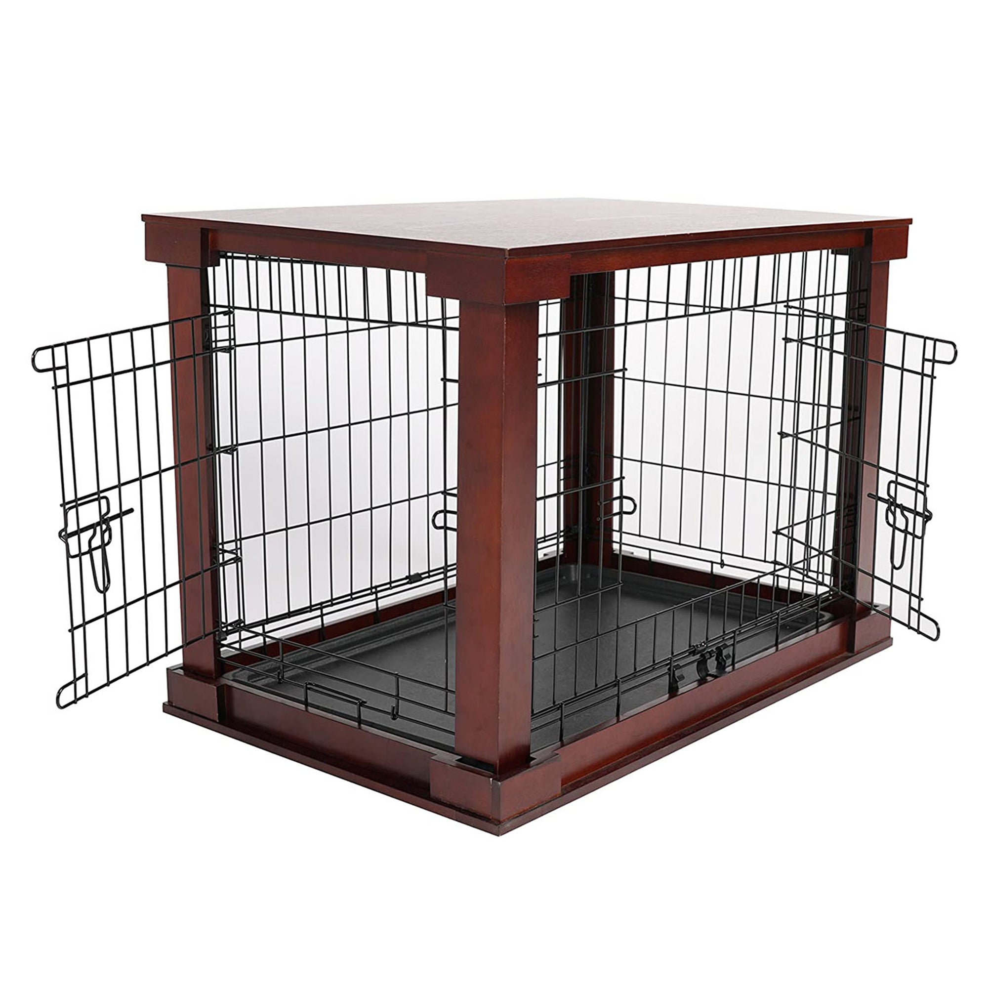 Merry PTH1031722510 Pet Cat Washroom Bench with Removable Partition Wall, Gray + Merry Products Decorative Pet Cage w/ Protection Box End Table, Large, Brown