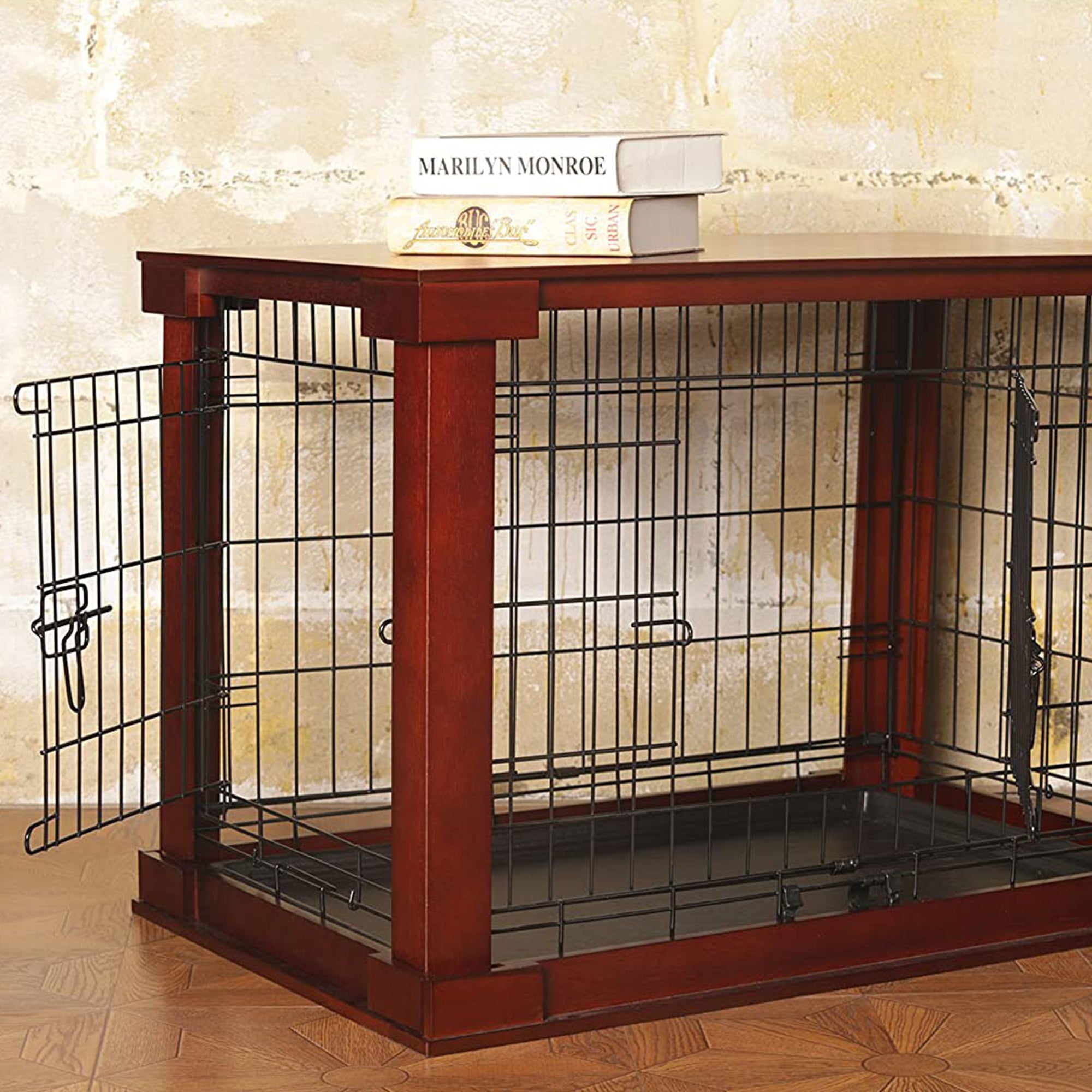 Merry PTH1031722510 Pet Cat Washroom Bench with Removable Partition Wall, Gray + Merry Products Decorative Pet Cage w/ Protection Box End Table, Large, Brown