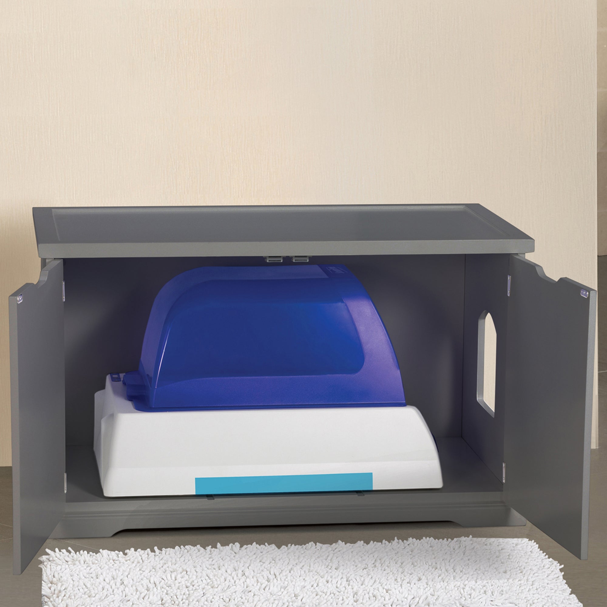 Merry PTH1031722510 Pet Cat Washroom Bench with Removable Partition Wall, Gray + Merry Products Decorative Bench with Enclosed Cat Litter Washroom Box, Black