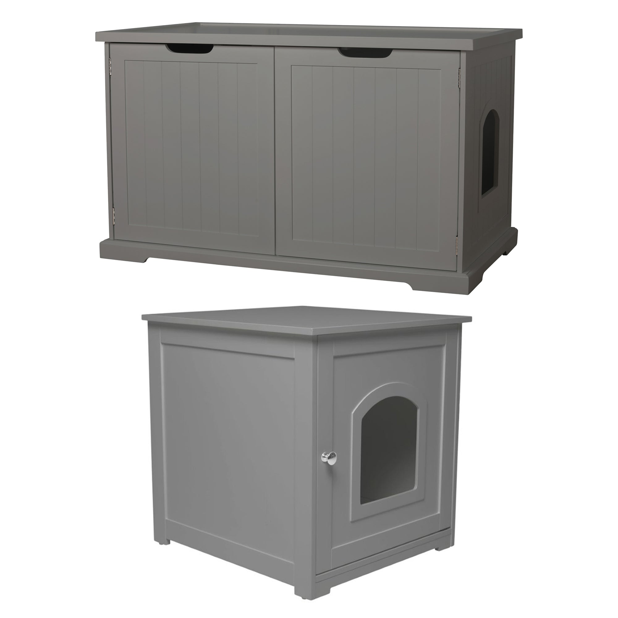 Merry PTH1031722510 Pet Cat Washroom Bench with Removable Partition Wall, Gray + zoovilla Kitty Litter Loo Indoor Hidden Litter Box Enclosure Furniture, Gray