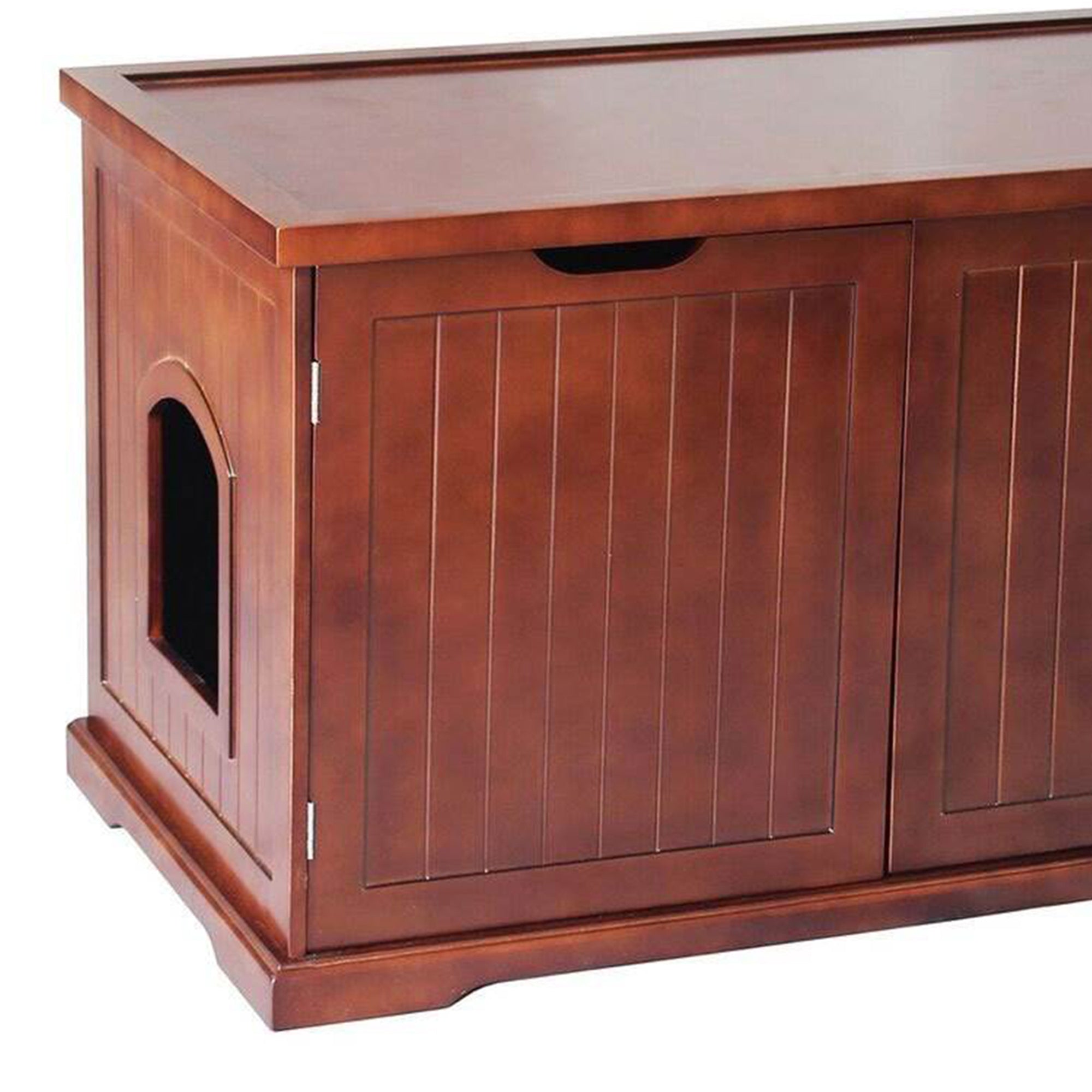 Merry Products Pet Cat Washroom Bench with Removable Partition Wall, Walnut + zoovilla Kitty Litter Loo Indoor Hidden Litter Box Furniture Enclosure, Black