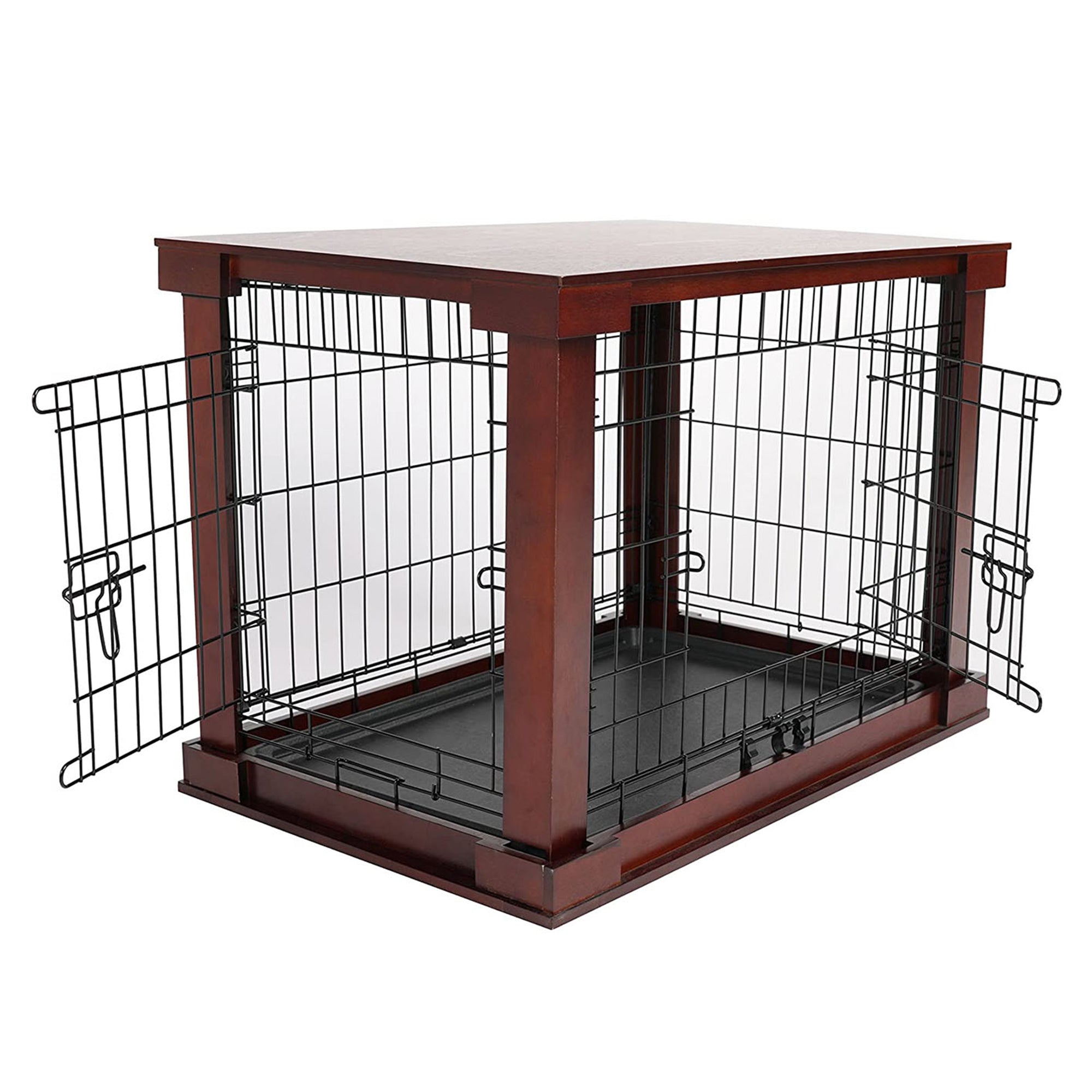Merry Products Decorative Pet Cage w/ Protection Box End Table, Black + Merry Products Decorative Pet Cage w/ Protection Box End Table, Large, Brown