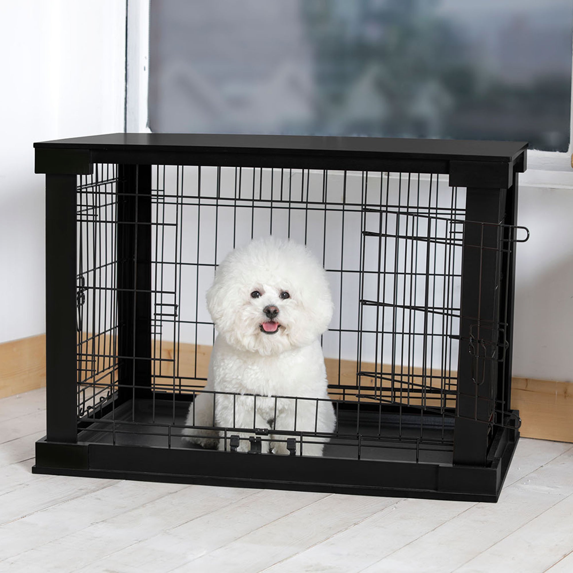 Merry Products Decorative Pet Cage w/ Protection Box End Table, Black + Merry Products Decorative Pet Cage w/ Protection Box End Table, Large, Brown