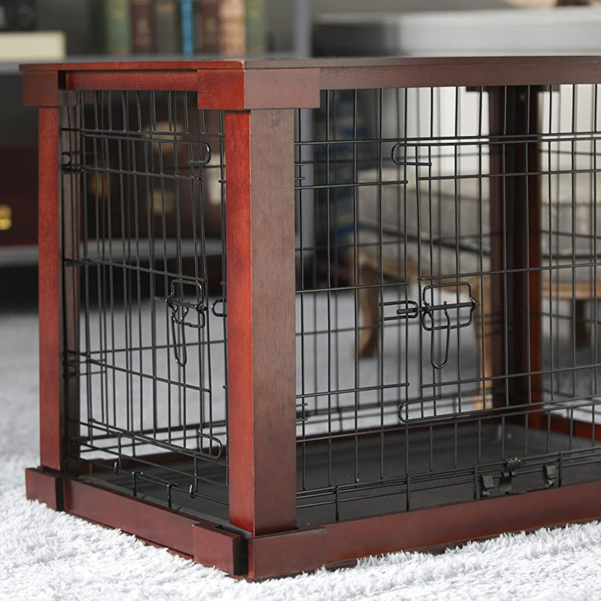Zoovilla Pet Feeder Large Storage Bin with Hidden Elevated Dog Bowl Stand, White + Merry Products Decorative Pet Cage w/ Protection Box End Table, Large, Brown - VMInnovations