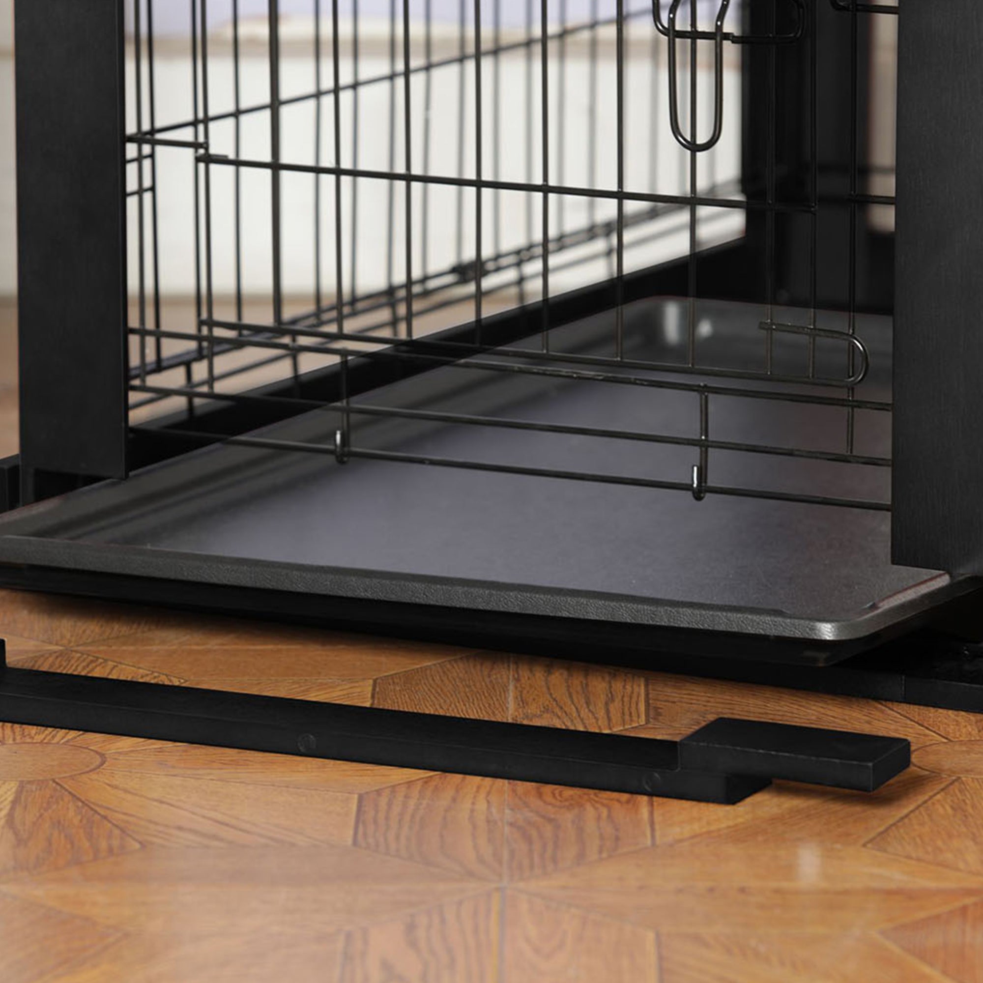 Merry Products Decorative Pet Cage w/ Protection Box End Table, Black + Zoovilla Pet Feeder Large Storage Bin with Hidden Elevated Dog Bowl Stand, Black
