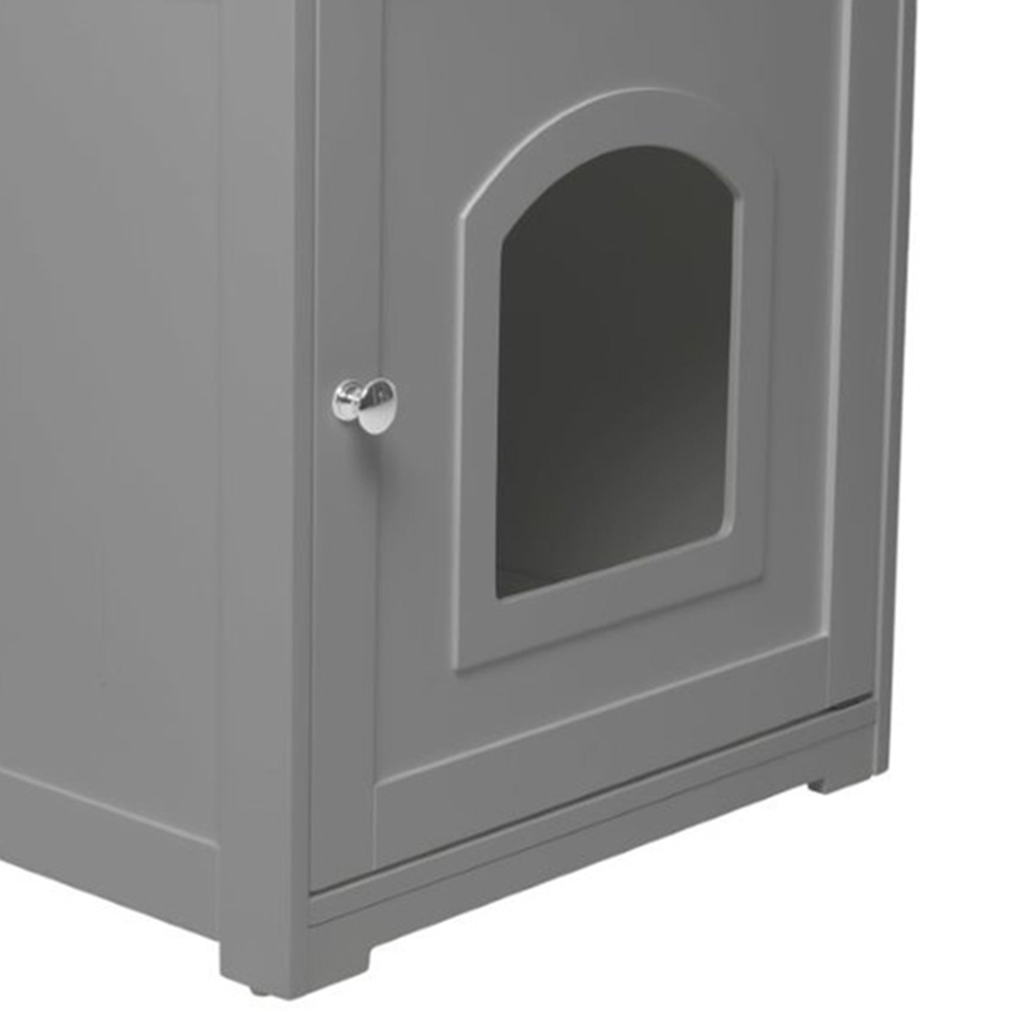Zoovilla Pet Feeder Large Storage Bin with Hidden Elevated Dog Bowl Stand, White + zoovilla Kitty Litter Loo Indoor Hidden Litter Box Enclosure Furniture, Gray