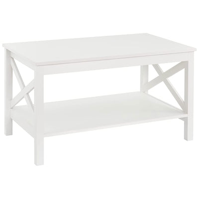 X Frame Living Room Accent Coffee Table with Shelf Storage, White (Open Box)