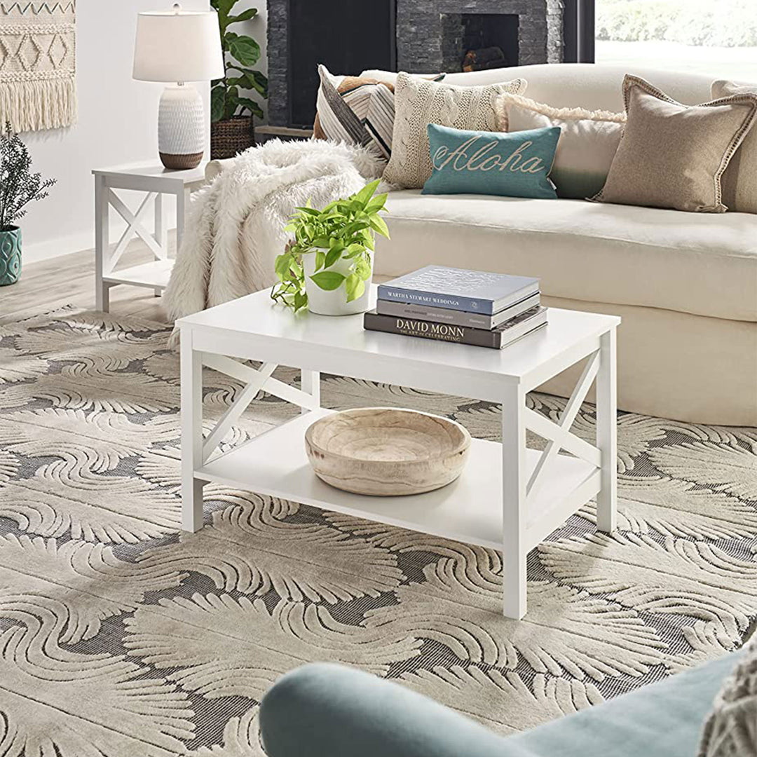 ClosetMaid X Frame Living Room Accent Coffee Table with Shelf Storage, White - VMInnovations