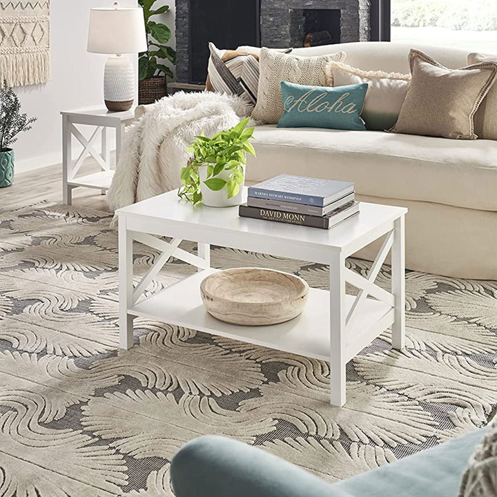 ClosetMaid X Frame Living Room Accent Coffee Table with Shelf Storage, White - VMInnovations