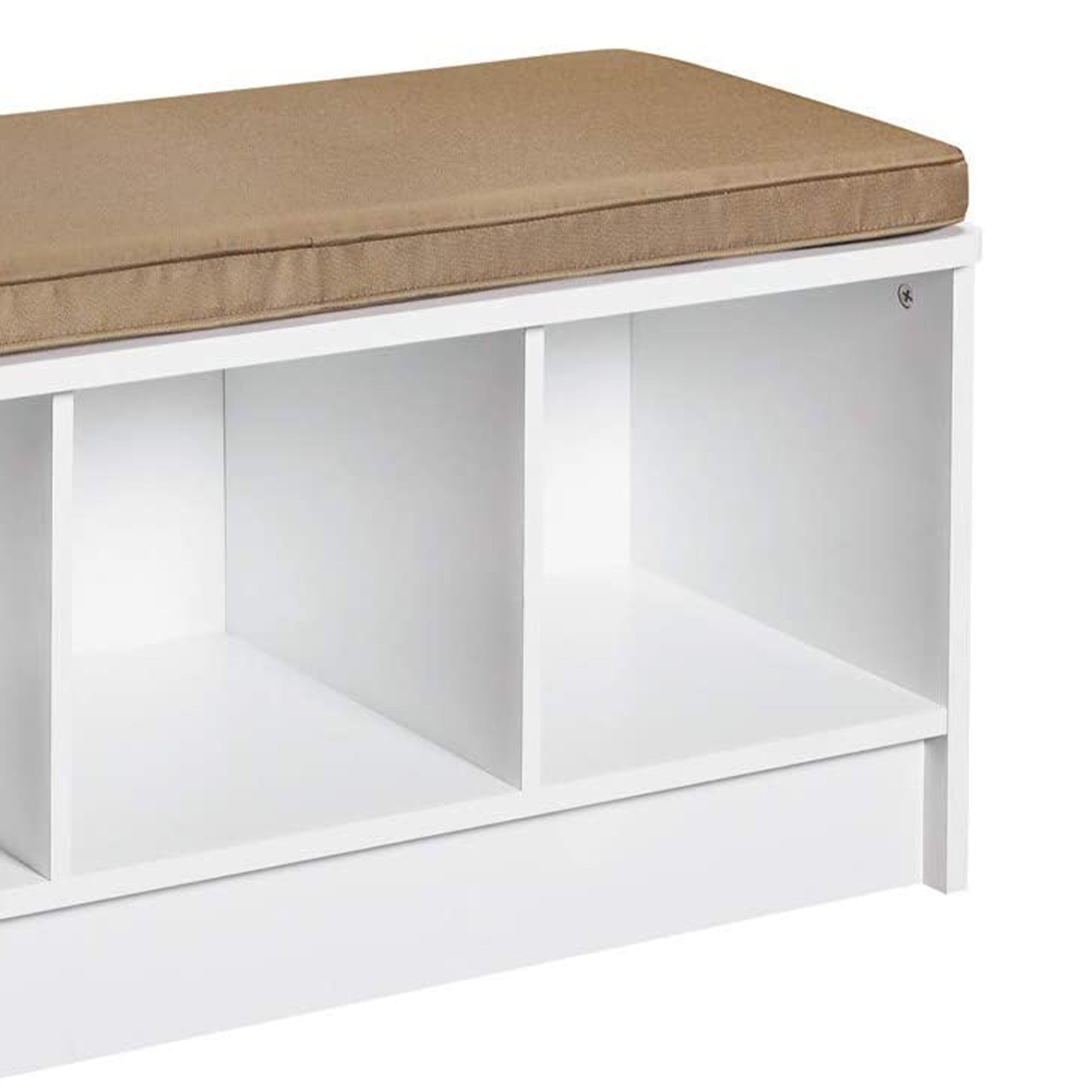ClosetMaid 3 Cube Cubby Storage Organizer Bench w/Seat Cushion, White/Tan (Used) - VMInnovations