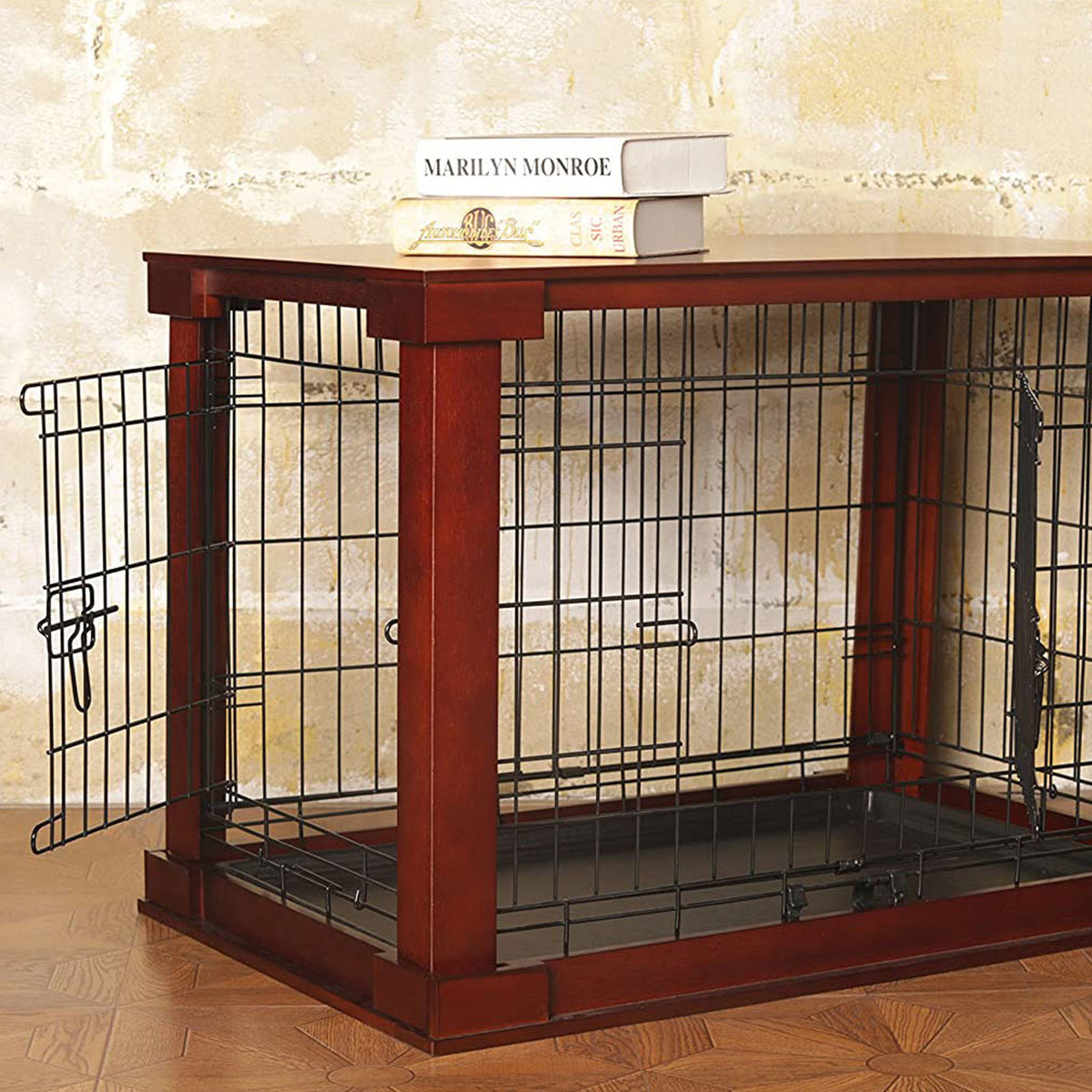 Merry Products Decorative Pet Cage w/ Protection Box End Table, Large, Brown + Merry Products Decorative Bench with Enclosed Cat Litter Washroom Box, Black