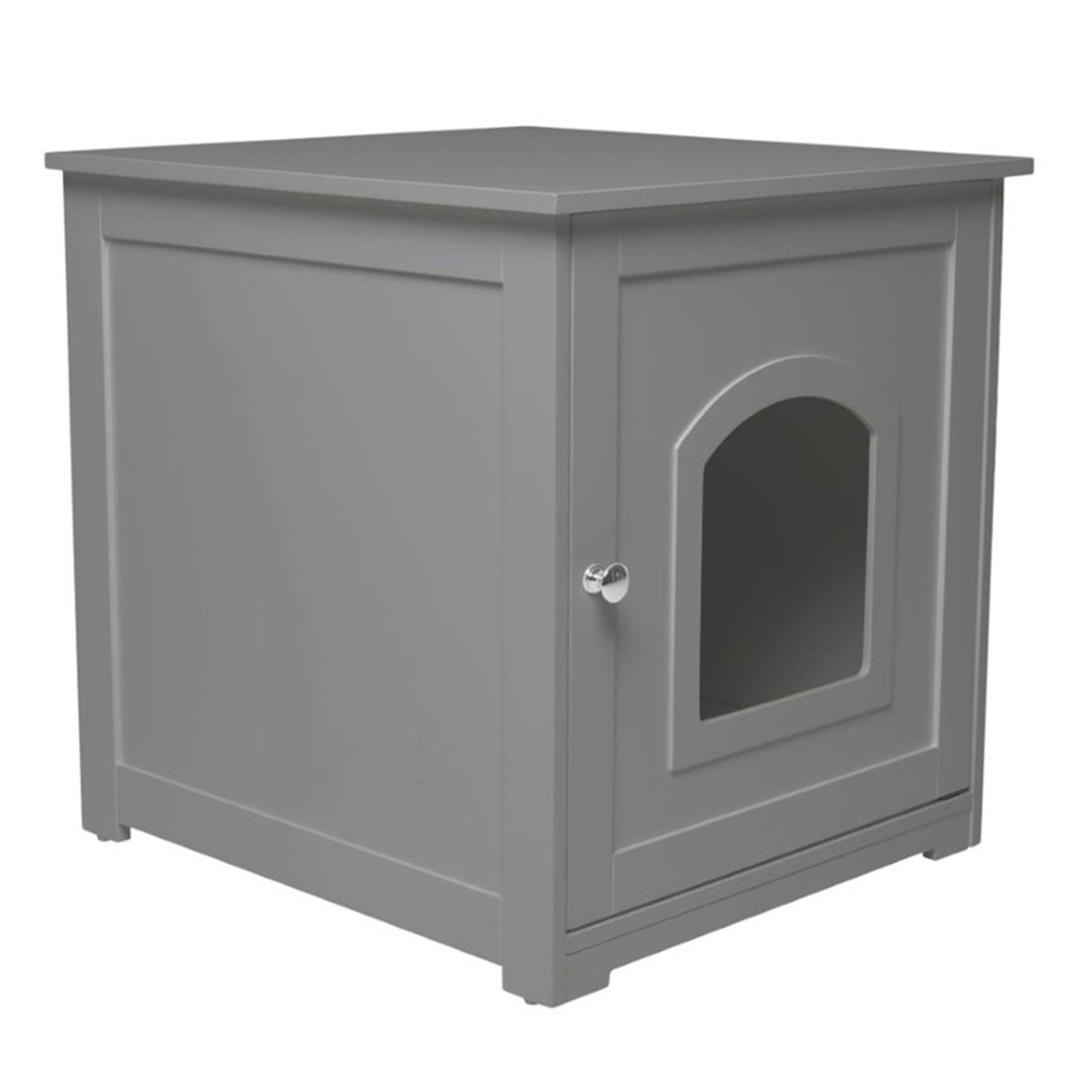 Zoovilla Pet Feeder Large Storage Bin with Hidden Elevated Dog Bowl Stand, Black + zoovilla Kitty Litter Loo Indoor Hidden Litter Box Enclosure Furniture, Gray