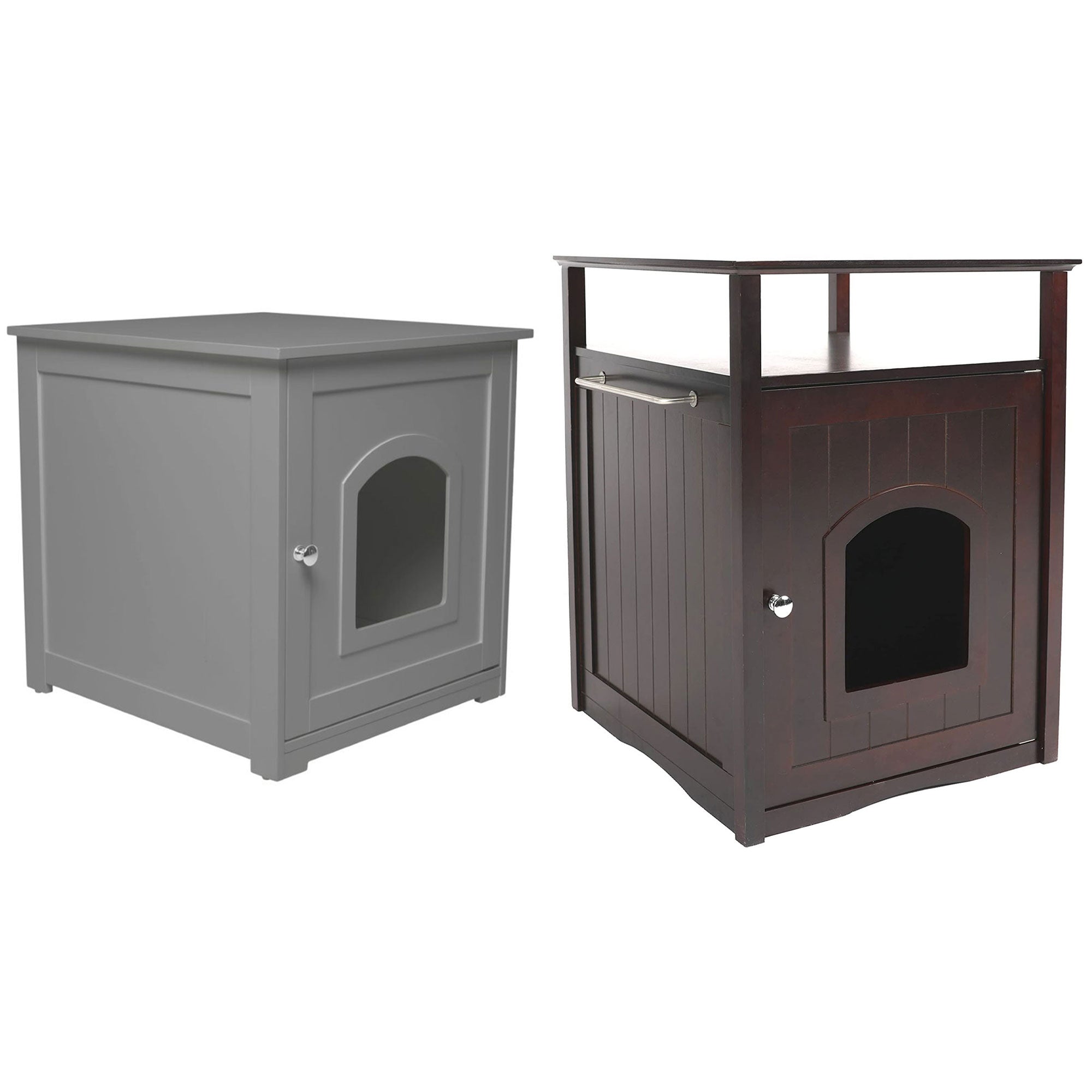 zoovilla Kitty Litter Loo Indoor Hidden Litter Box Enclosure Furniture, Gray + Merry Products Decorative Cat Enclosed Litter Box Washroom Night Stand, Espresso
