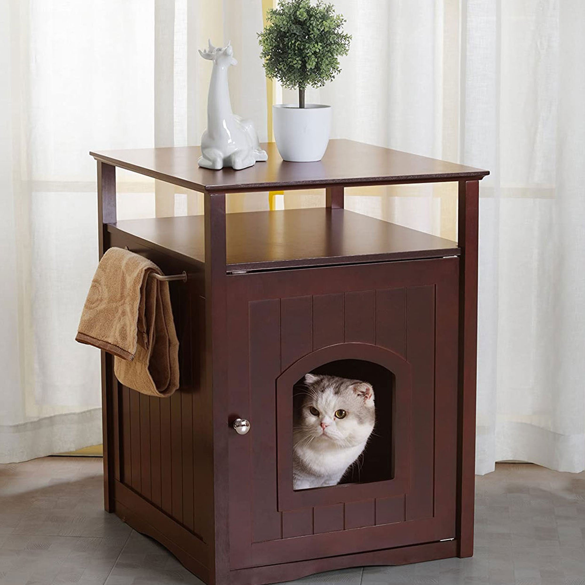 zoovilla Kitty Litter Loo Indoor Hidden Litter Box Enclosure Furniture, Gray + Merry Products Decorative Cat Enclosed Litter Box Washroom Night Stand, Espresso