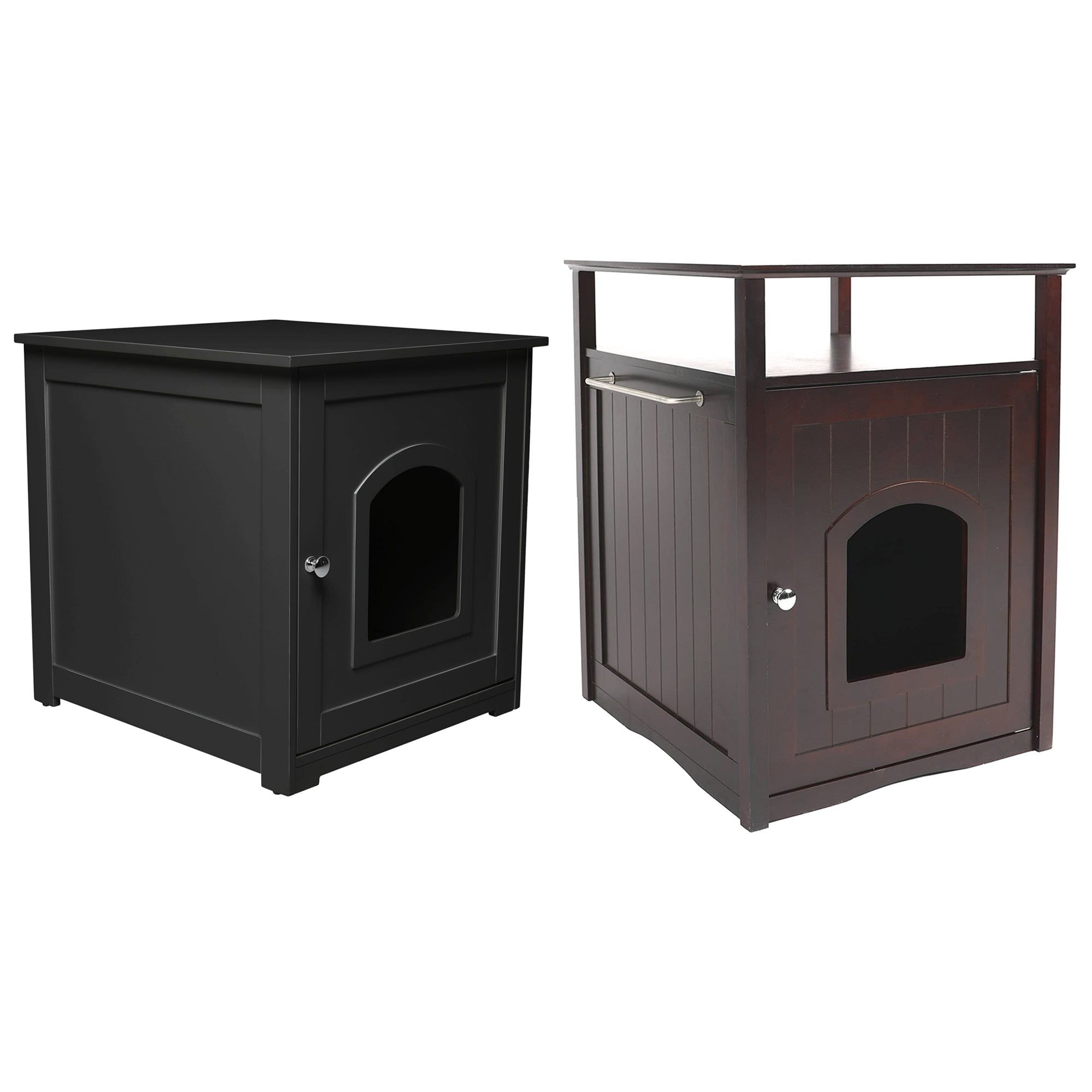 zoovilla Kitty Litter Loo Indoor Hidden Litter Box Furniture Enclosure, Black + Merry Products Decorative Cat Enclosed Litter Box Washroom Night Stand, Espresso
