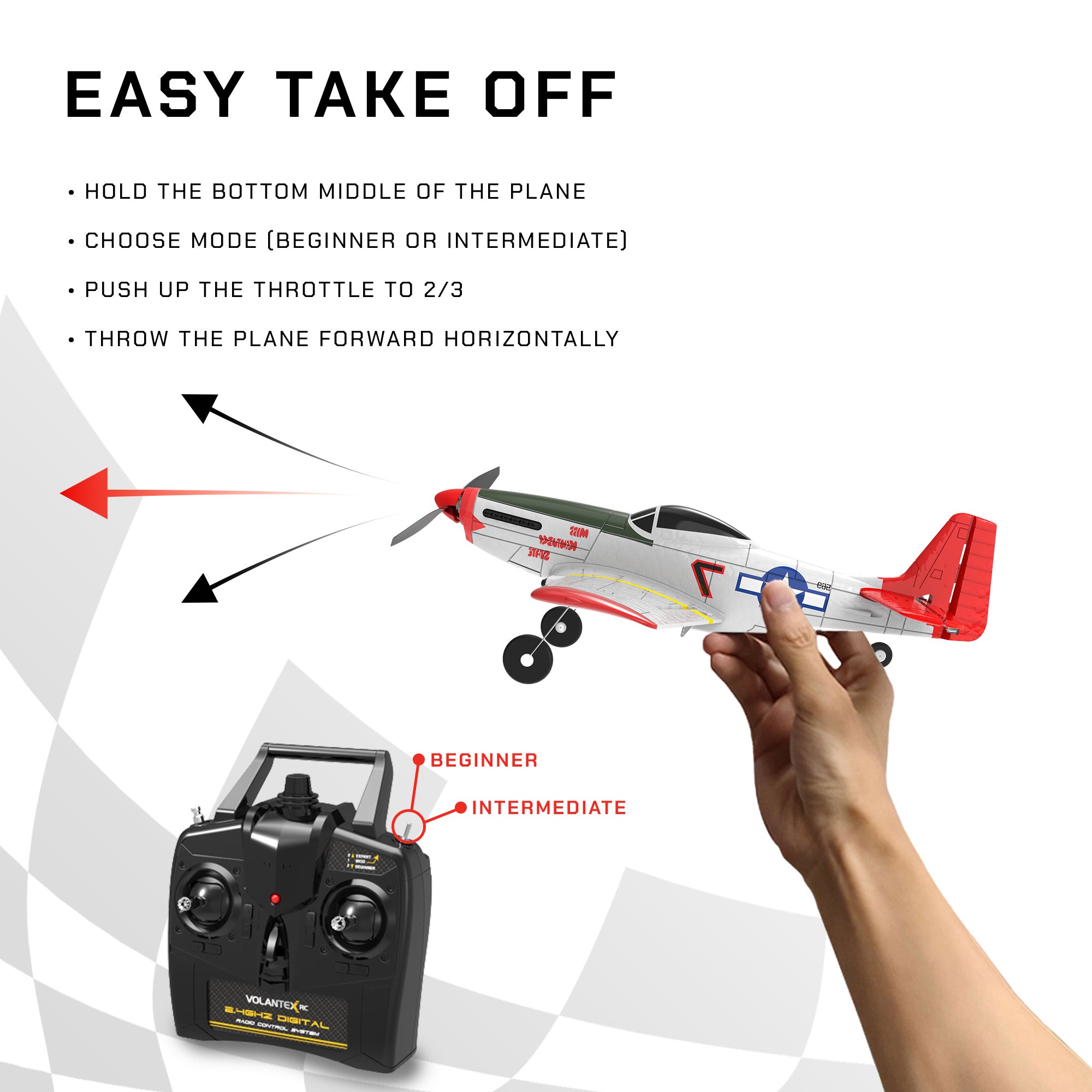 VOLANTEXRC P51D Mustang 2Ch Beginner RC Flying Airplane with Xpilot Stabilizer - VMInnovations