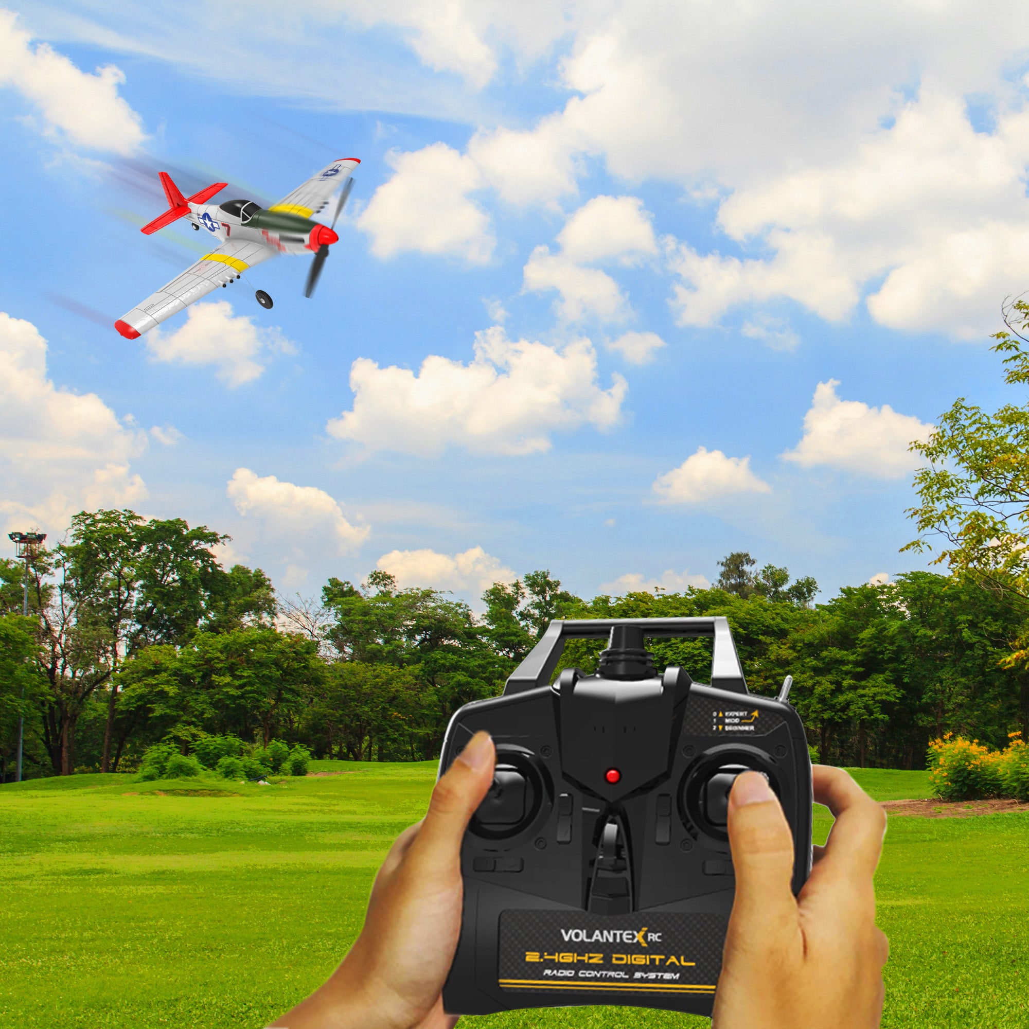 VOLANTEXRC P51D Mustang 2Ch Beginner RC Flying Airplane with Xpilot Stabilizer - VMInnovations