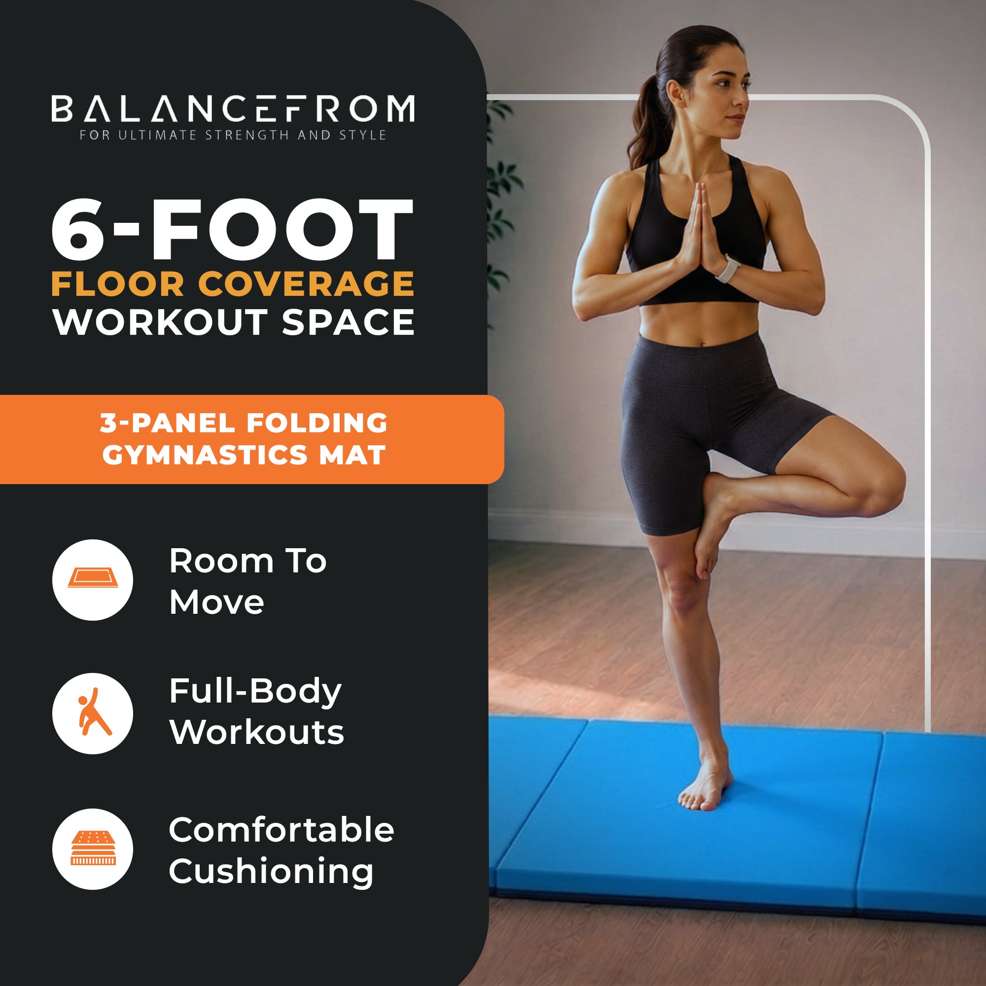 BalanceFrom Fitness GoGym 6x2ft Folding 3 Panel Exercise Mat with Handles (Used)