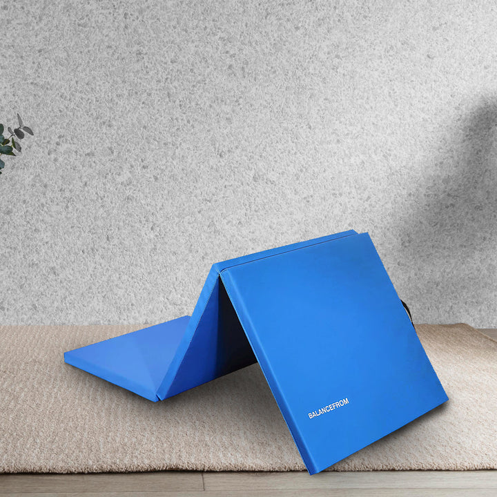 BalanceFrom Fitness GoGym 6x2ft Folding 3 Panel Exercise Mat with Handles, Blue - VMInnovations